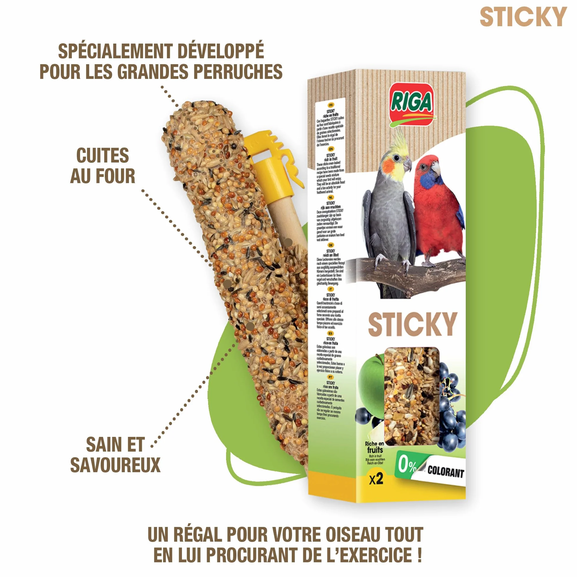 RIGA Barres De Sticky Aux Fruits Nourriture Pour Grandes Perruches Baguettes Graines Cuites Au Four Pommes Et Raisins x 2