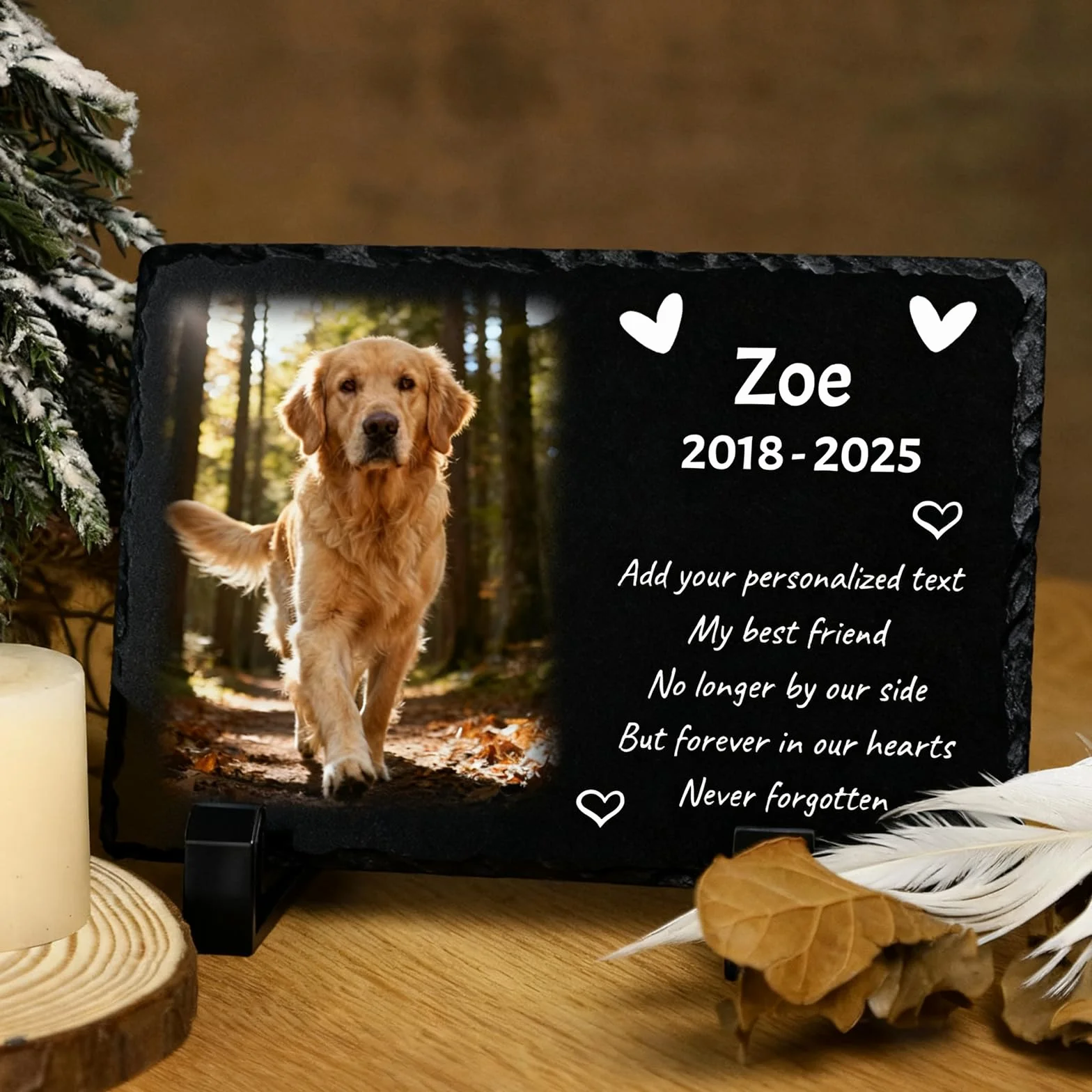 Plaque Commémorative Personnalisée pour Chien, Cadre Photo Souvenir avec Texte