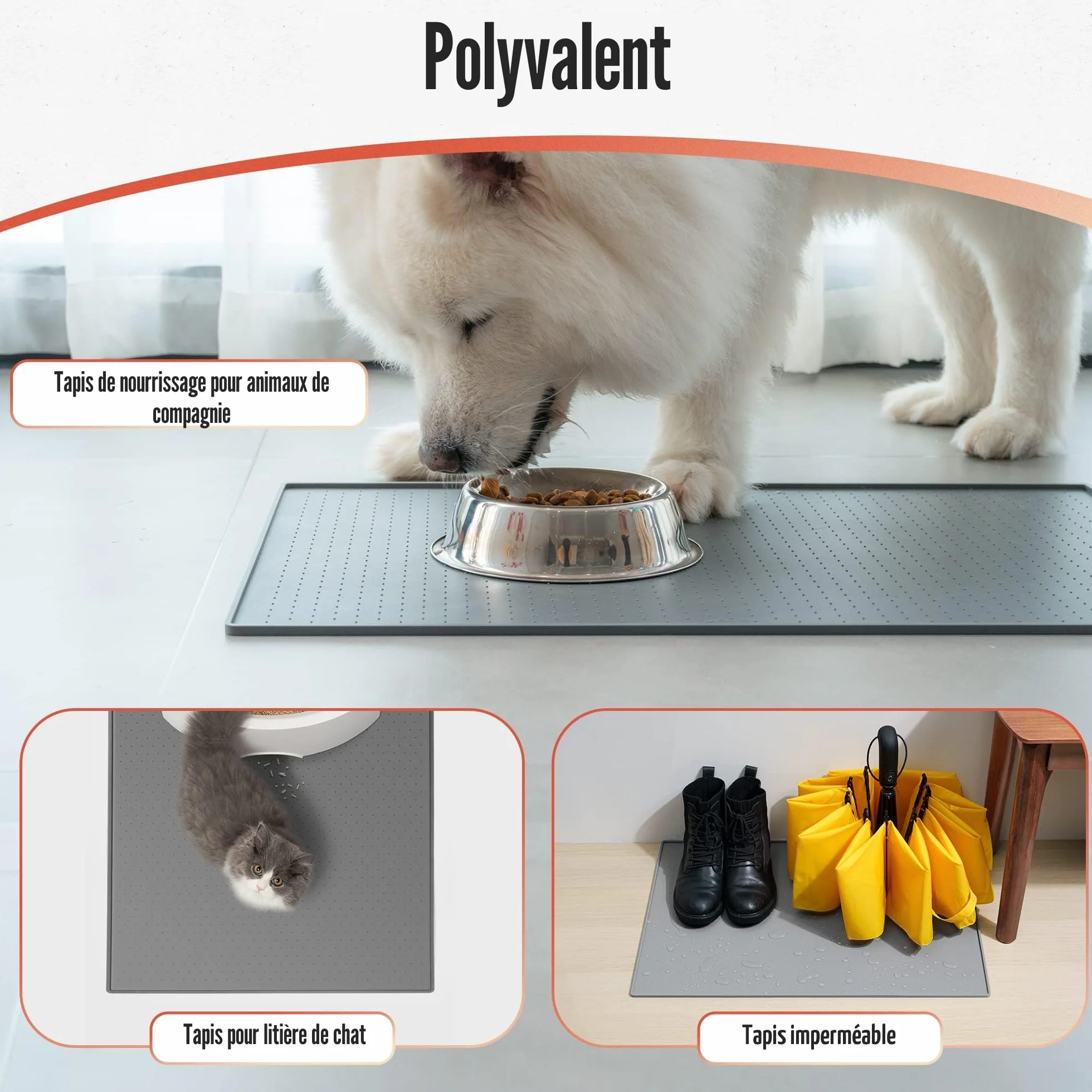 Conlun Tapis de Nourriture pour Chien et Chat de Silicone, Design antidérapant, Bord surélevé pour éviter Que l'eau ou la Nourriture ne se renverse, Passe au Lave-Vaisselle, Facile à Nettoyer