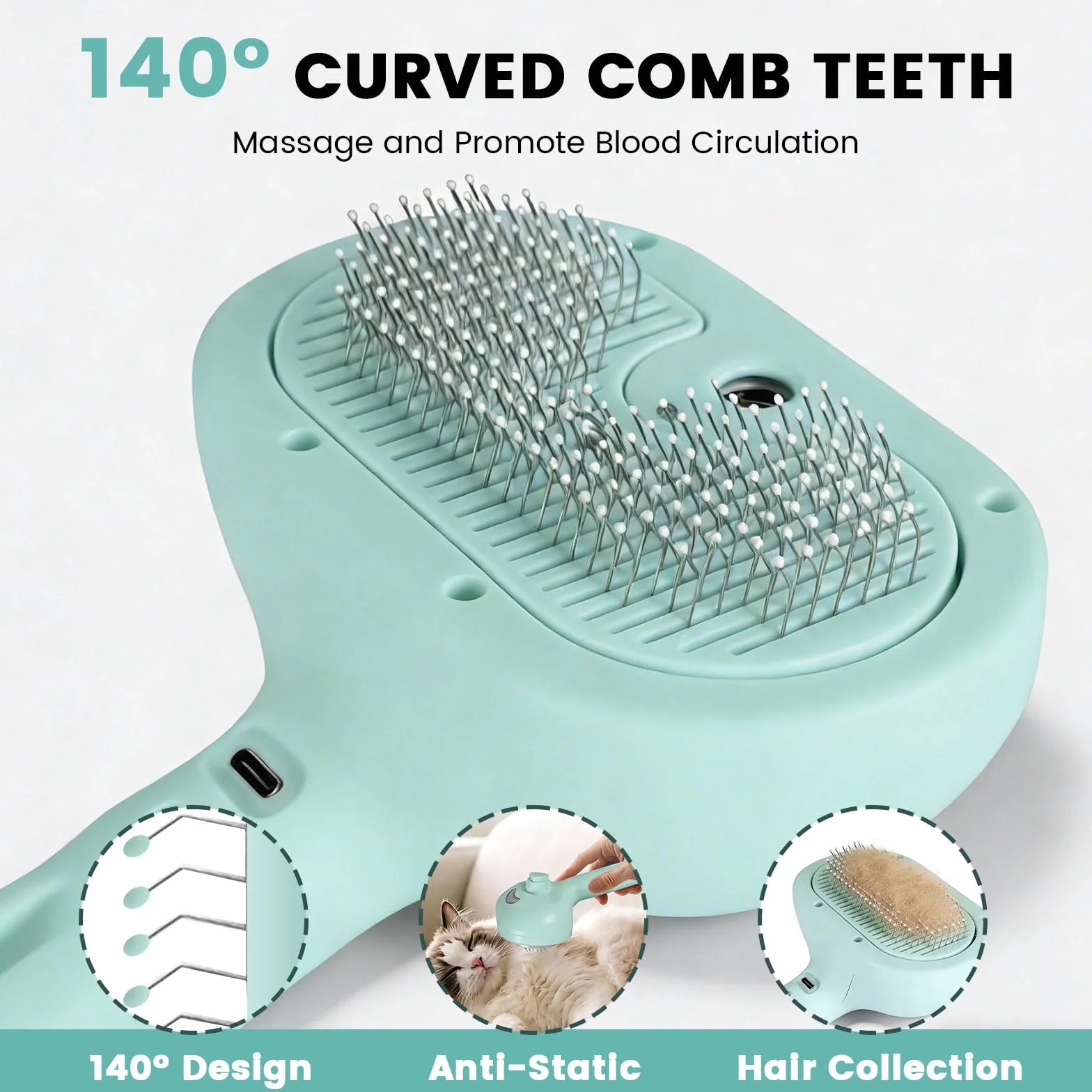 Brosse Autonettoyante pour Poils pour Chien Chat Animaux Peigne Multifonctionnel à Vapeur Vert