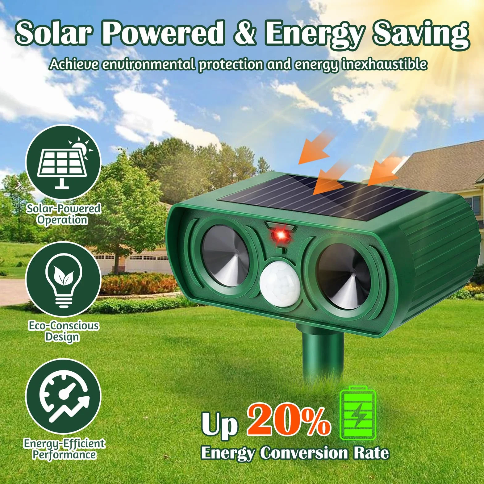 Répulsif Chat Ultrason Solaire Imperméable avec Détecteur et Flash pour Chats Chiens Renards Martres