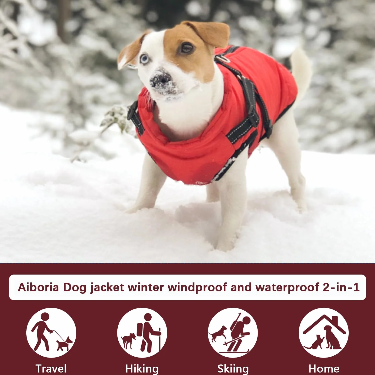Aiboria Manteau d'hiver pour Chien Coupe-Vent Imperméable 2 en 1 Gilet avec Harnais Veste Chaud Rembourré