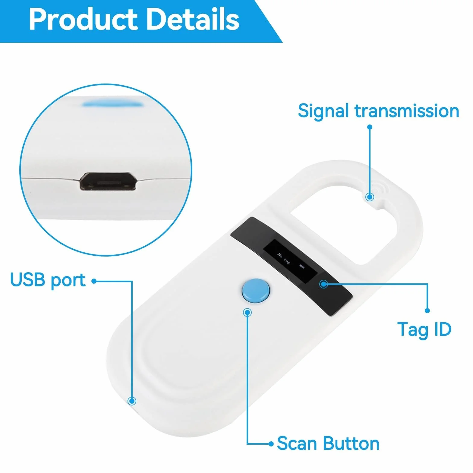 Agatige Lecteur RFID EMID Rechargeable Portable pour Animaux