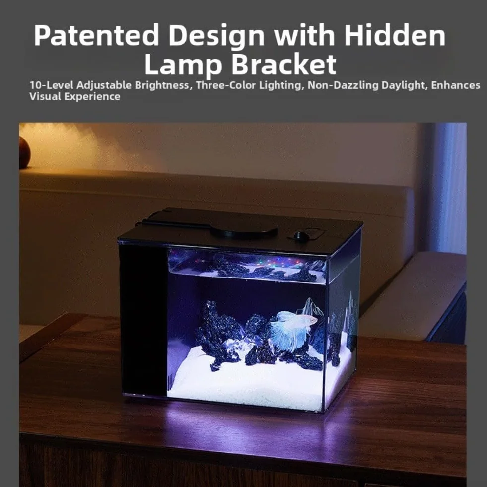 Aquarium auto-circulant avec pompe filtrante intégrée, kit avec lumière LED pour bureau