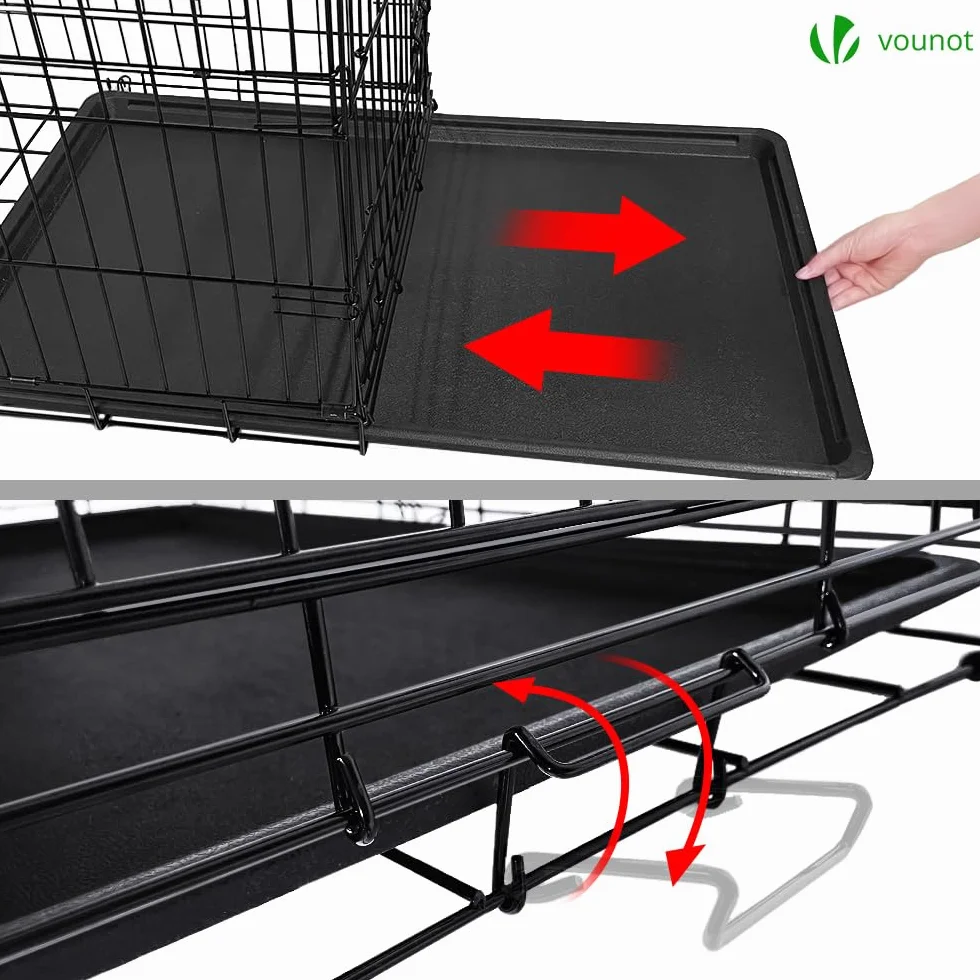 VOUNOT Cage pour Chien Pliable 92x58x64cm Noir avec 2 Portes Verrouillables et Plateau Amovible