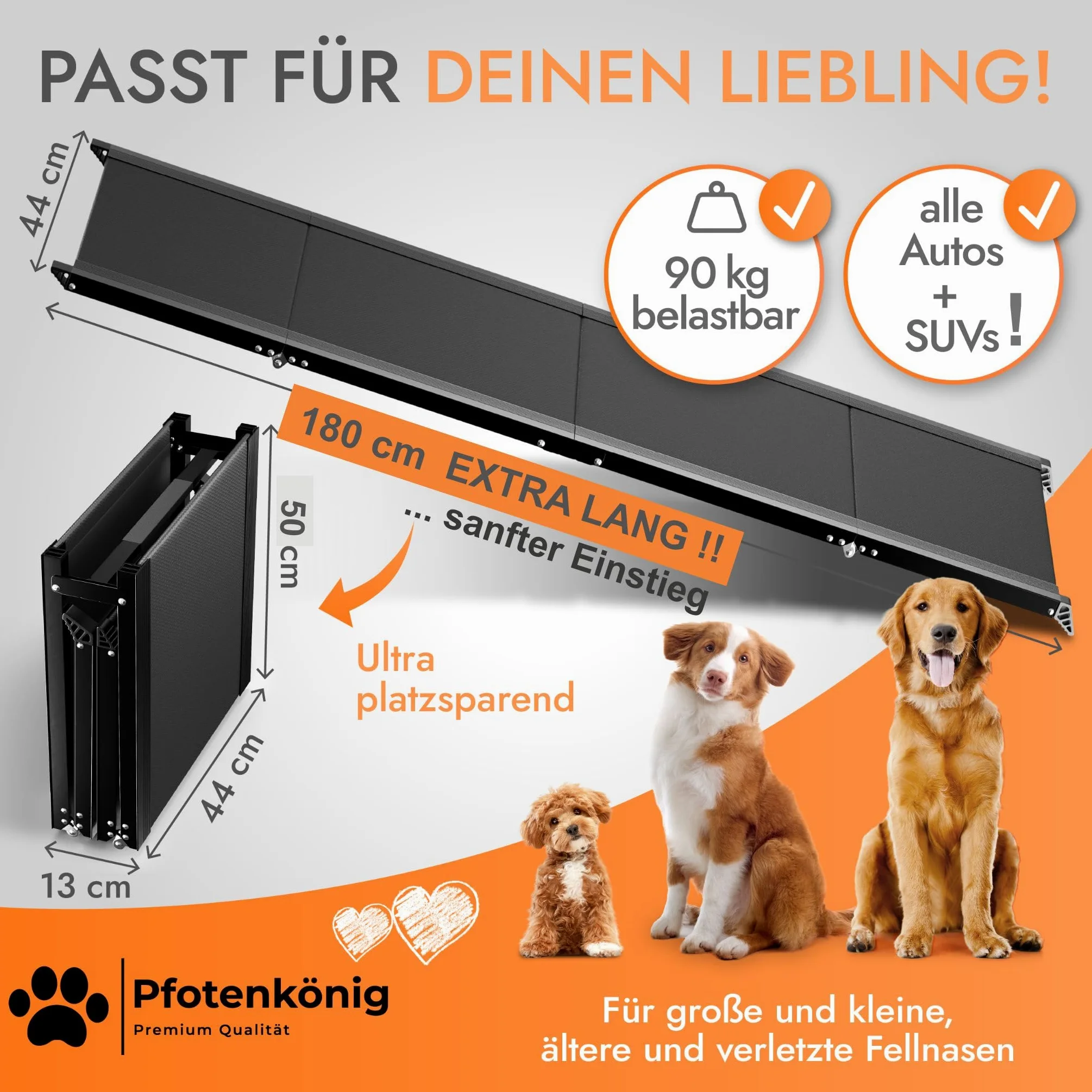 Rampe pour chien - 1,80 m - Ultra longue - Rampe d'entrée - Pliable - Antidérapante - En aluminium léger - Convient pour tous les véhicules