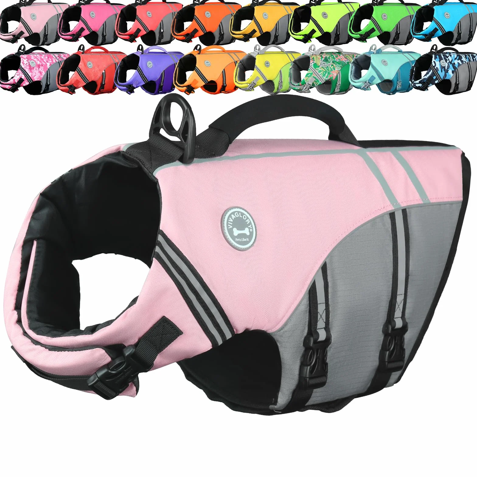 VIVAGLORY Gilet de Flottaison Chien Rose Sakura Taille M Sécurité Bateau