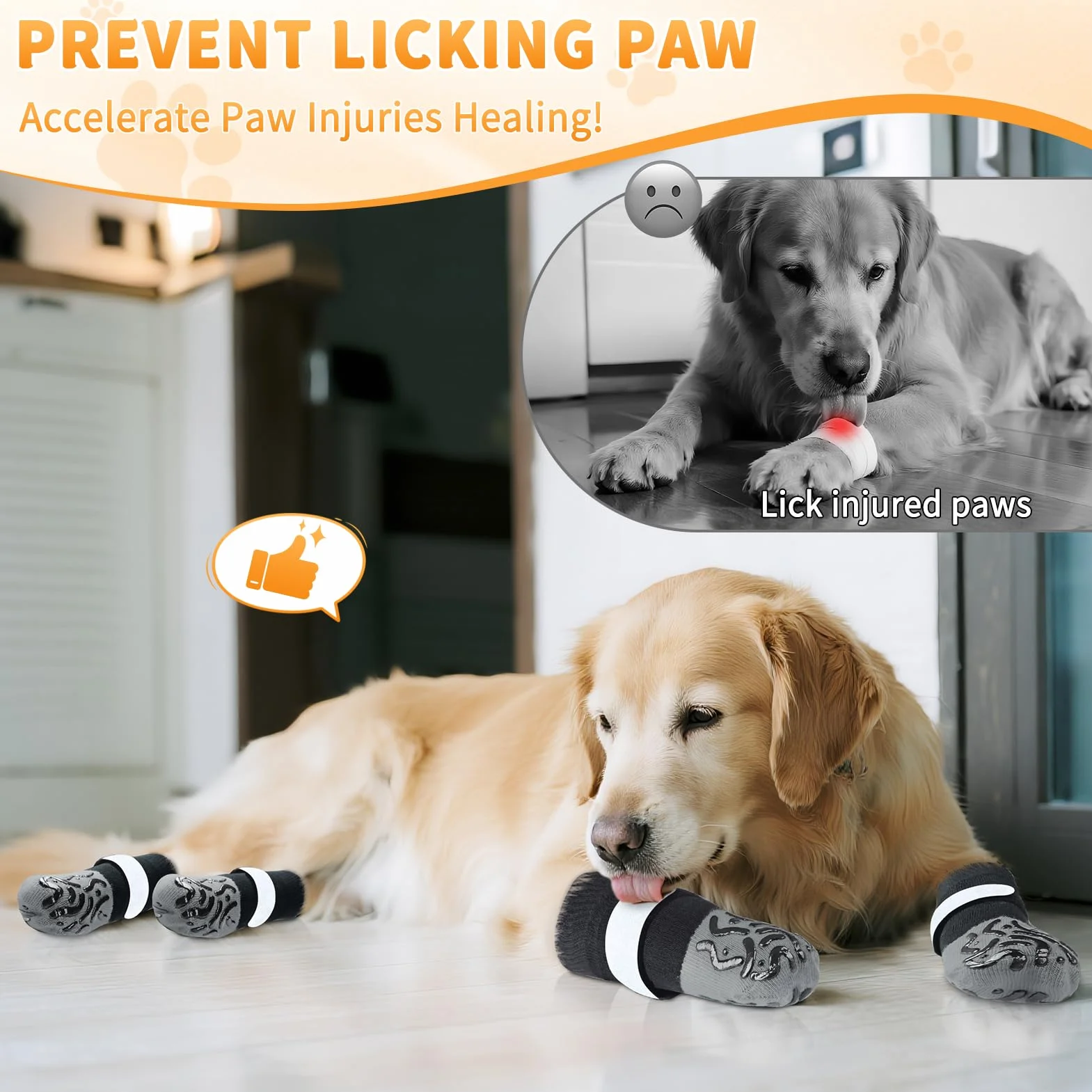 Kiiwah 2 Paires Chaussette Chien Antidérapantes Double Face, Anti-léchage Chaussettes Chien avec Fermeture Autocollant Réglable pour l'intérieur et l'extérieur