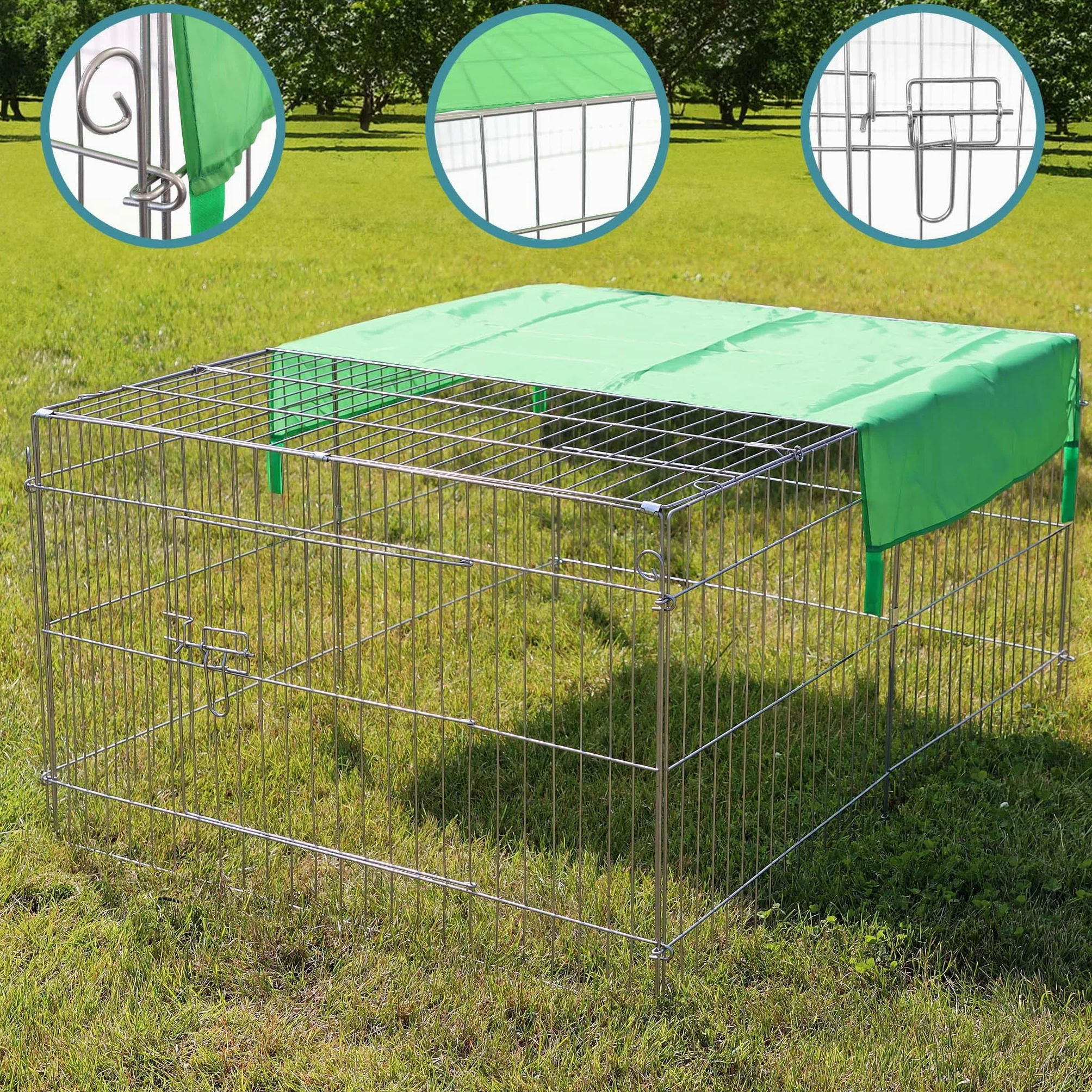 Wiltec Parc Enclos pour Petits Animaux domestiques - 122 x 95 x 58 cm - Clôture Cage avec Bâche Protection Solaire Cage - pour Cochons d'Inde Hamster