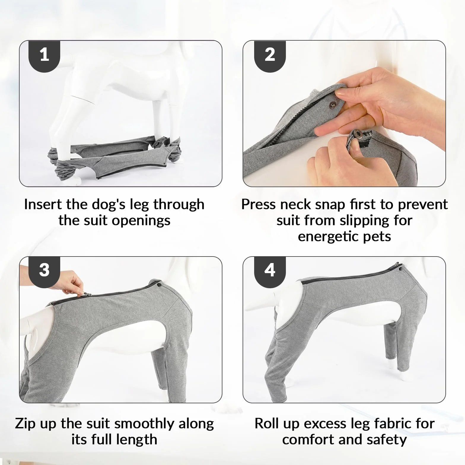 Body Post Opératoire Chien Manchon Patte Avant Vêtement Chirurgie Doux Anti Léchage Récupération Pattes Arrière TPLO LCA Gris XL