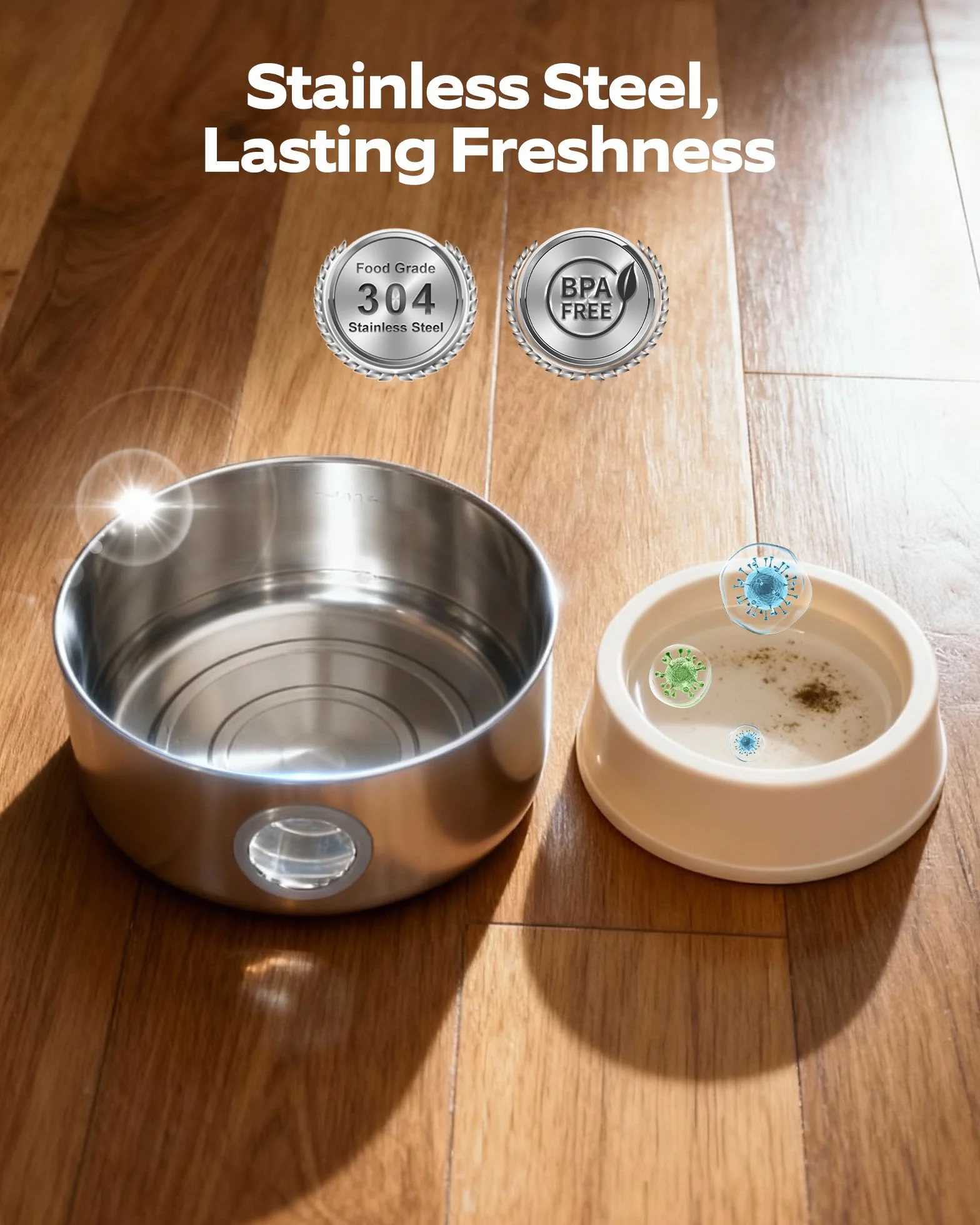 Fontaine à Eau pour Chat sans Fil INOX 2.6L avec Détecteur de Mouvement et Batterie Rechargeable