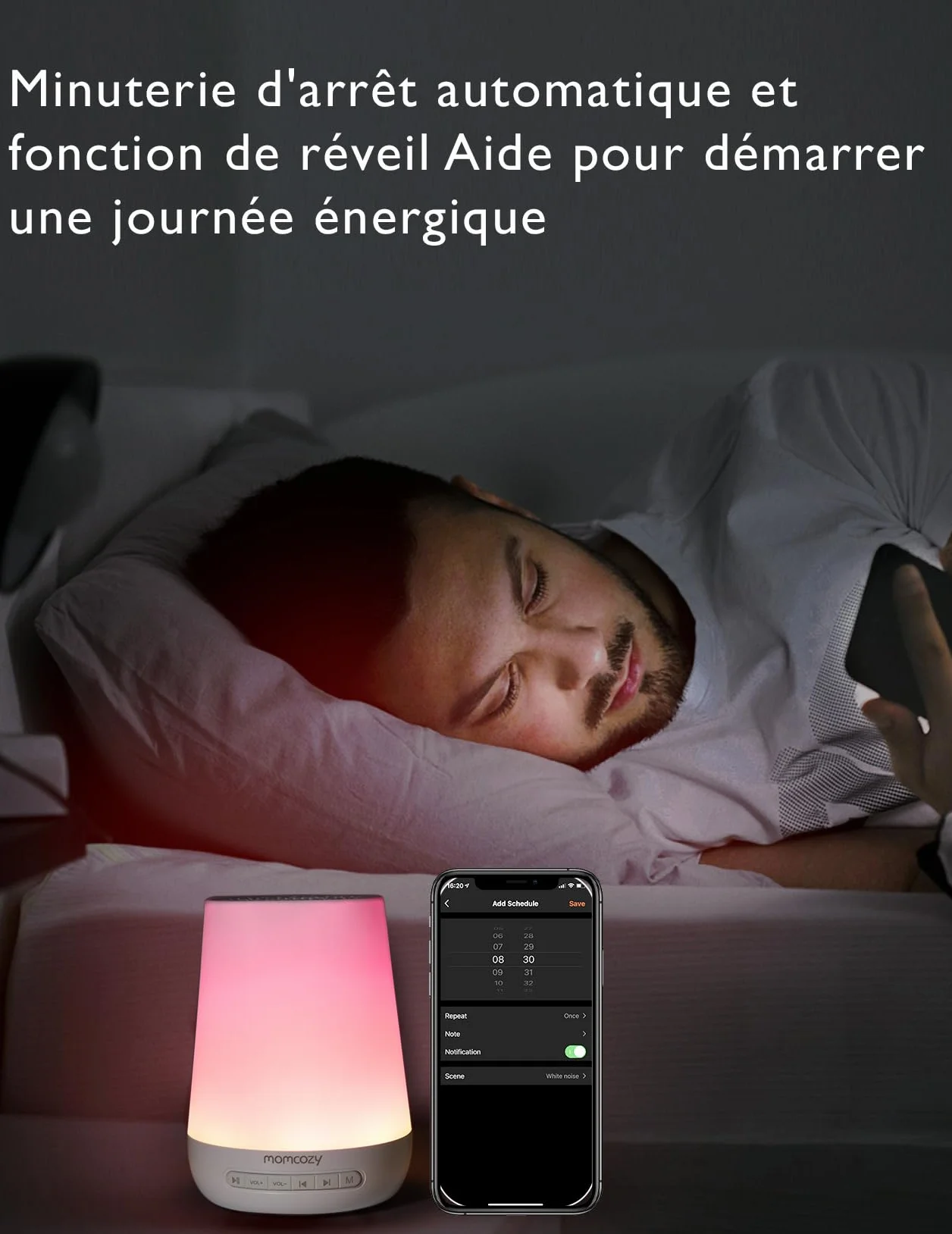 Momcozy Machine à Bruit Blanc Portable avec 34 Sons, Veilleuse 7 Couleurs, Contrôle APP DB03