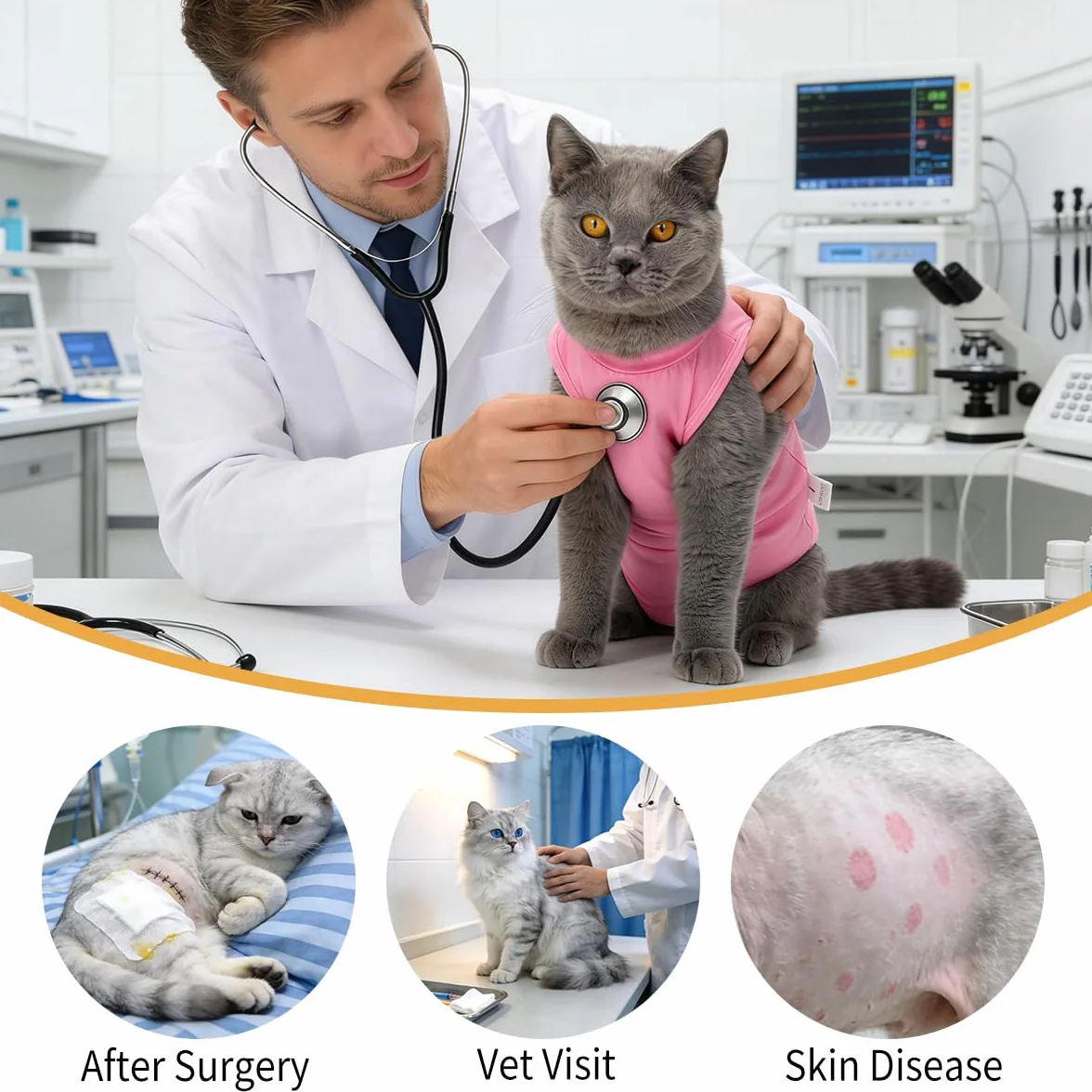 Combinaison de Récupération pour Chat Anti Léchage Bouton, Body Post Opératoire, Protection Post-Chirurgie