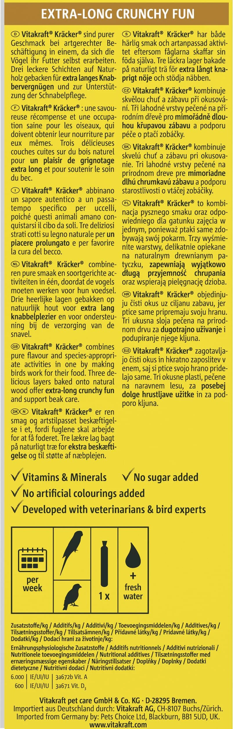 VITAKRAFT Kräcker Bâtonnets À L’Œuf Et Graines D’Herbe pour Perruches Et Exotiques, Format Économique, sans Sucre Ajouté (1X 54G)