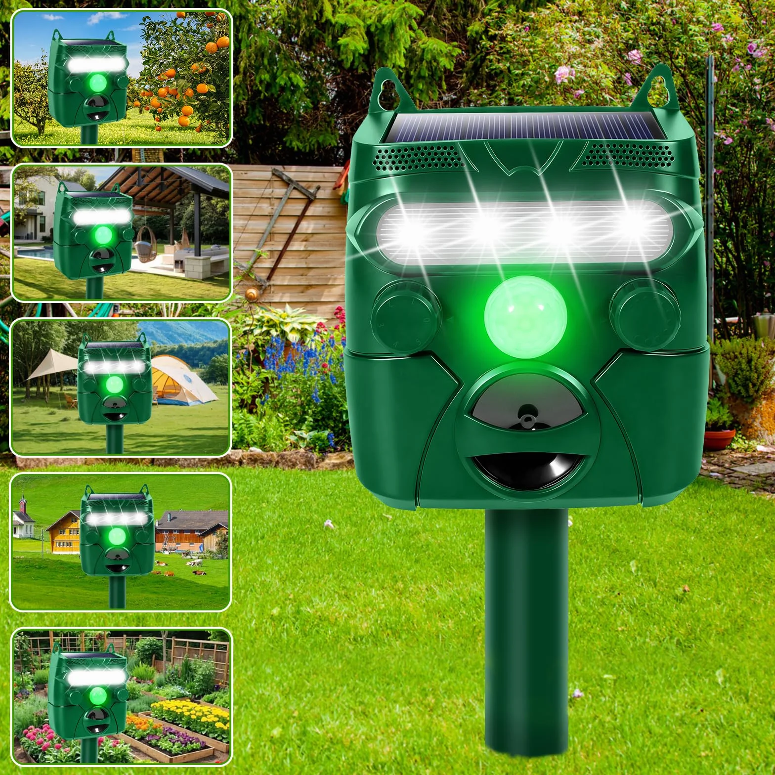 Répulsif pour Animaux à Ultrasons Solaire Extérieur avec Capteur, Charge USB pour Chat Chien Jardin