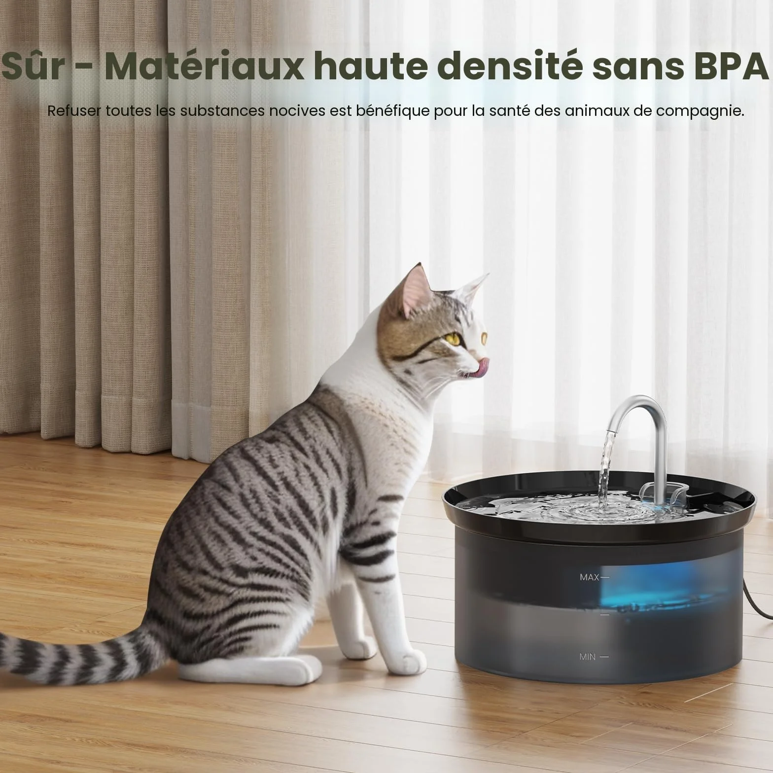 Fontaine à Eau pour Chat 2,5L avec Pompe Silencieuse et Filtre à Carbone Actif
