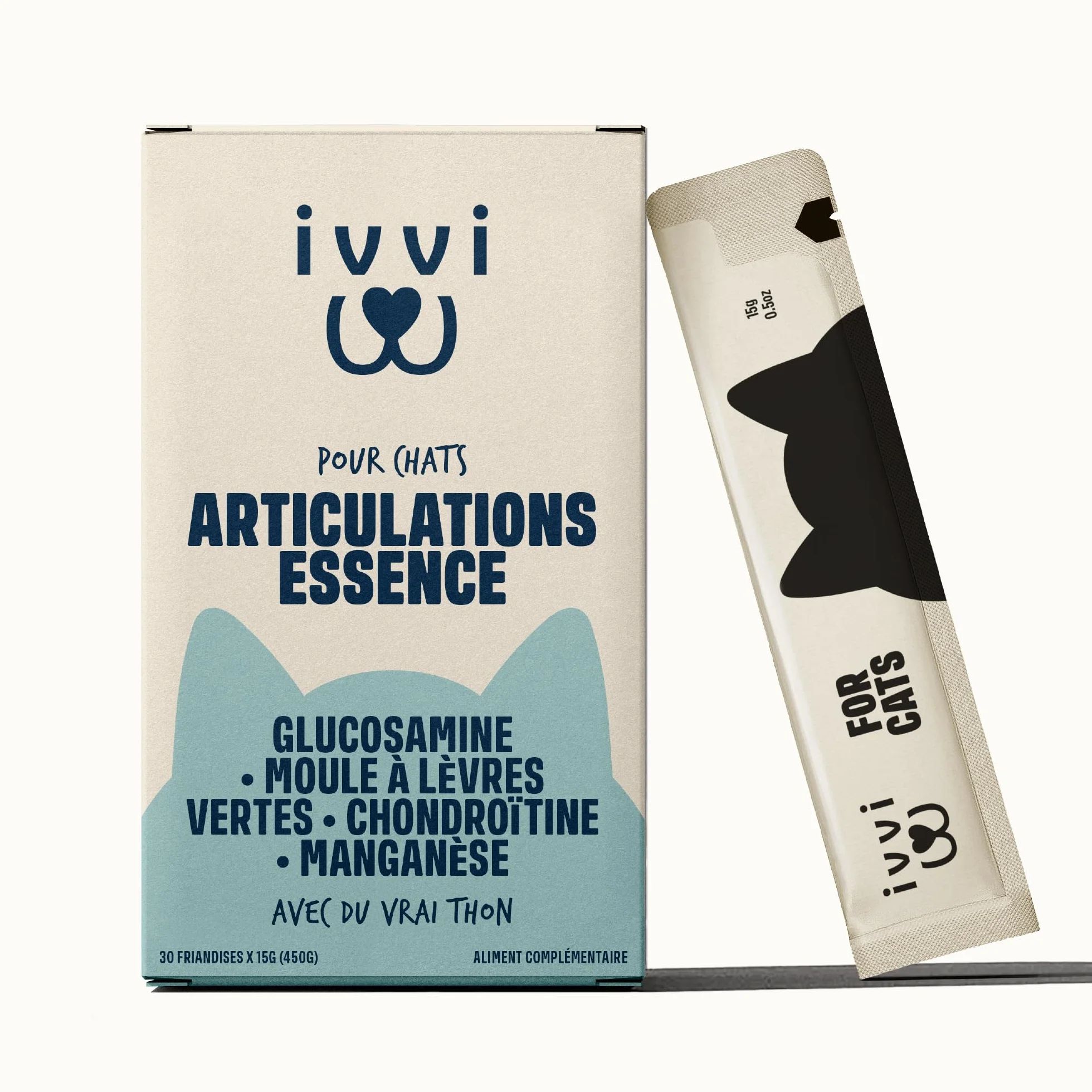 ivvi Articulations Essence pour Chats – Crème à lécher Glucosamine Chondroïtine Moule Verte Huile de Saumon – Soutien Articulations – 30x15g – Vrai Thon