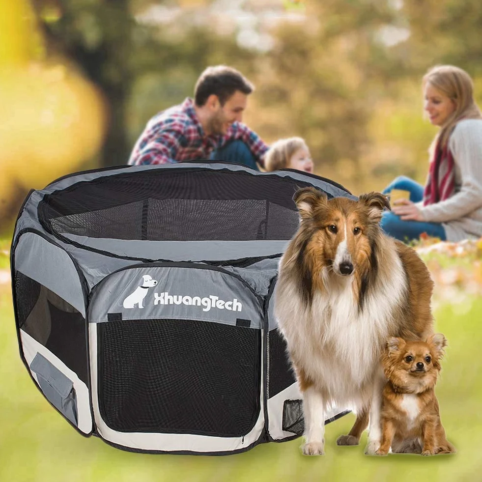 XhuangTech Pliable Niche de Jeu Portable pour Chien Chat 128 x 128 x 68 cm Gris
