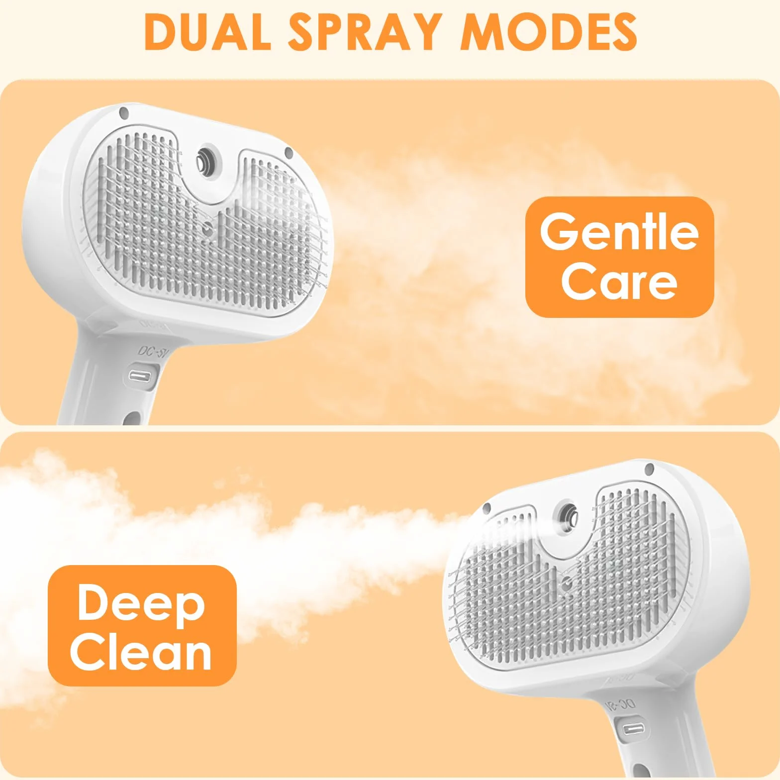 Brosse à vapeur 3-en-1 pour chien et chat avec vapeur froide et embouts en gel, démêlage douce pour poils perdus, réservoir d'eau