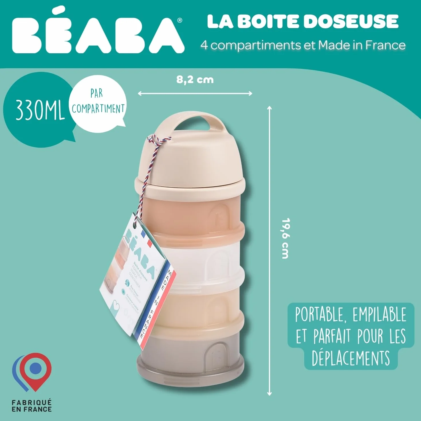 BÉABA Boite doseuse de lait en poudre empilable 4 compartiments hermétique