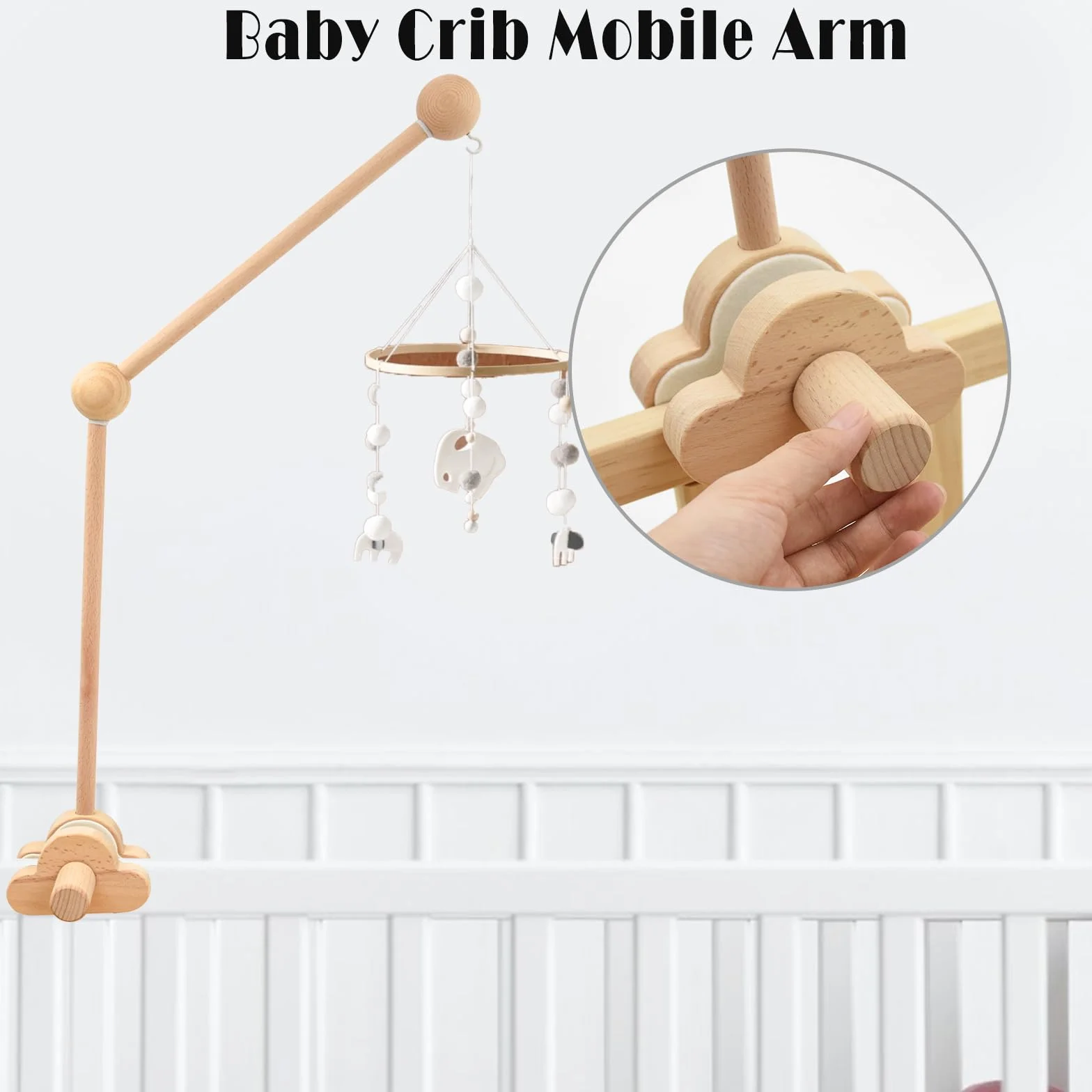 Mobile bébé en bois Aolkee, amovible réglable, suspension berceau, jouet pare-brise, brun