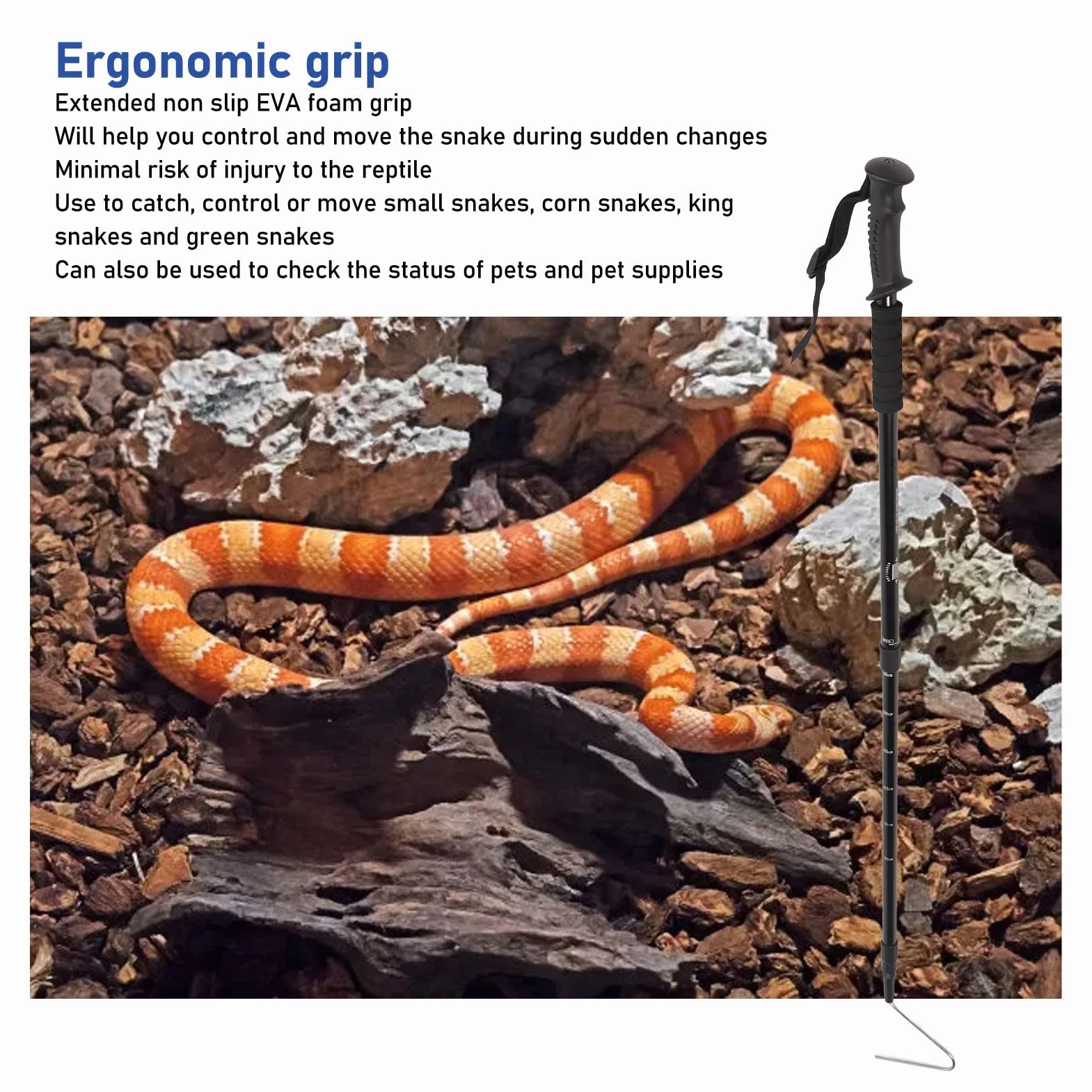 Crochet de Serpent Pliable 55 Pouces en Acier Inoxydable avec Poignée Rétractable