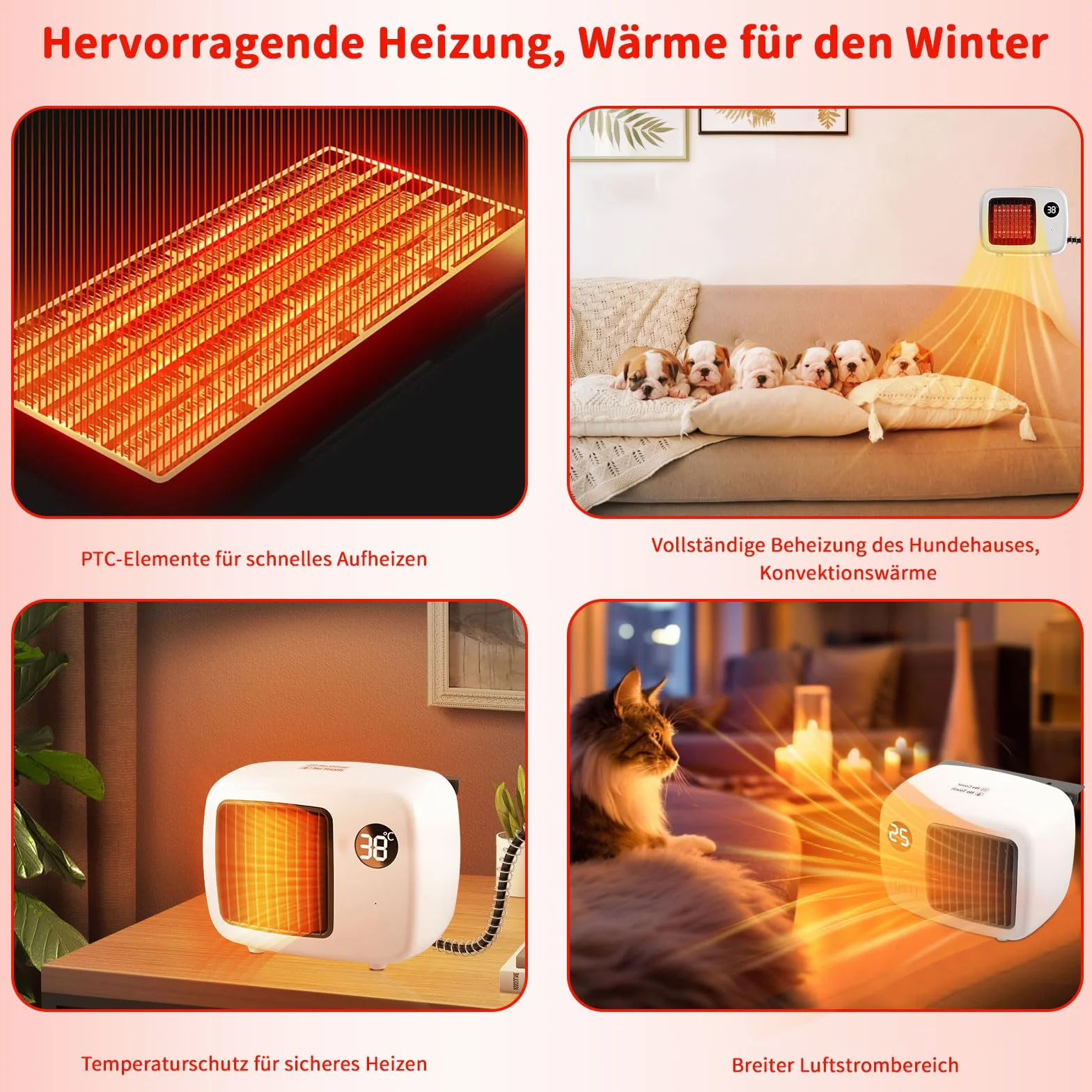 PAKESI Chauffage de Niche pour Chien 600W Thermostat Cordon Anti-mâchouillage Extérieur