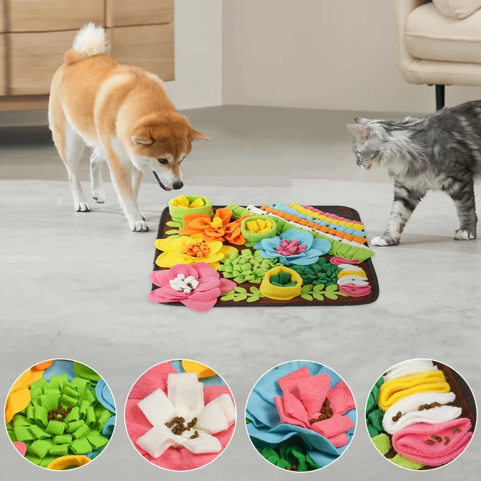 Tapis à renifler pour Chien OSDUE 39x39cm Tapis de Fouille Alimentation Lente Lavable Pliable Brun
