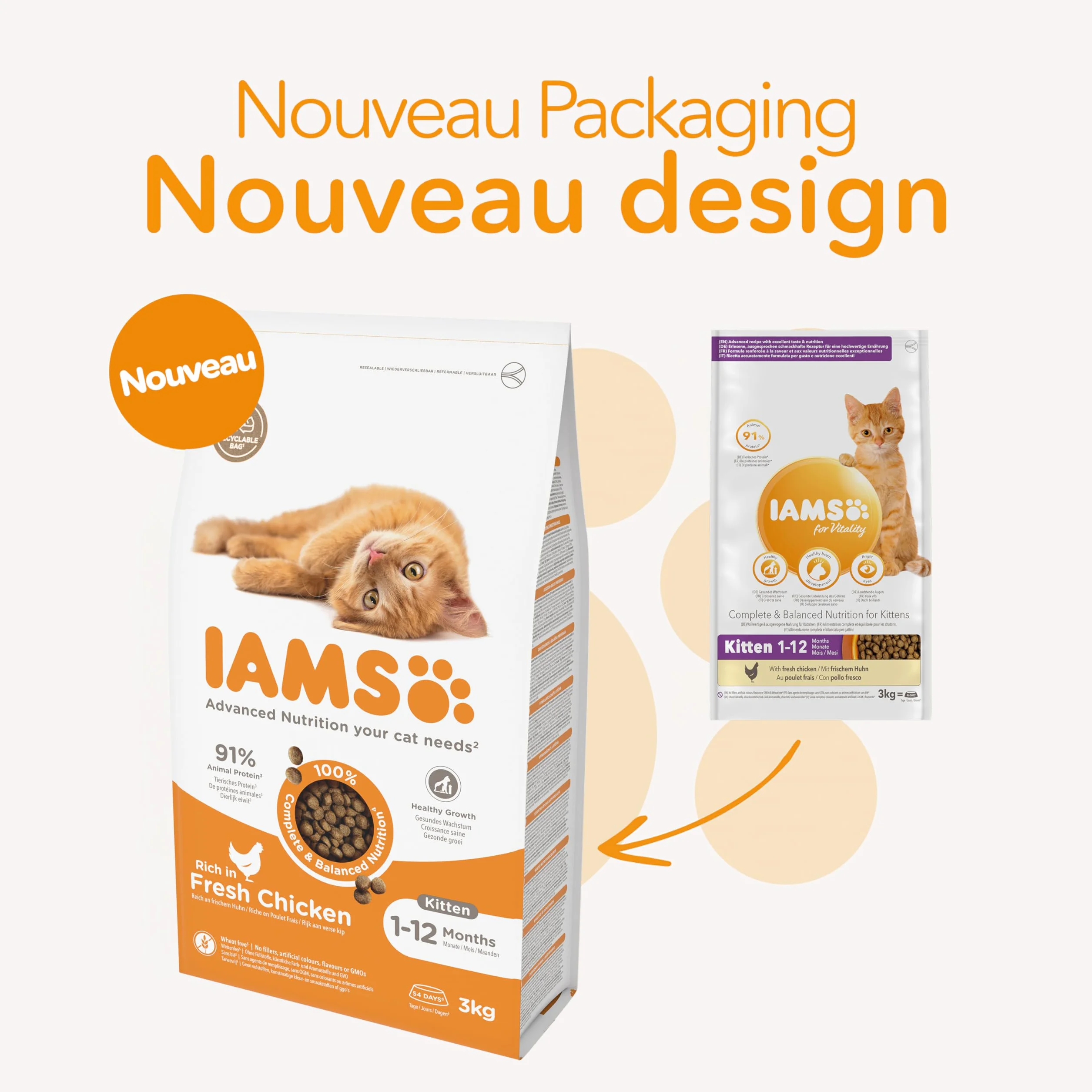 IAMS Advanced Nutrition Croquettes Premium Chatons Au Poulet Frais Sans OGM 3 kg