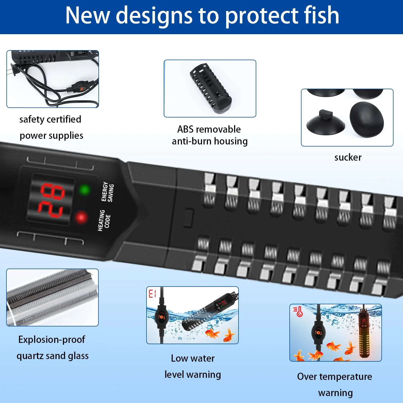 HUIZHOU Chauffage pour Aquarium (15-34 °C), thermoplongeur réglable pour Aquarium 100-300 W, Chauffage à Thermostat Haute Performance pour Aquariums et bassins à Poissons (100W)