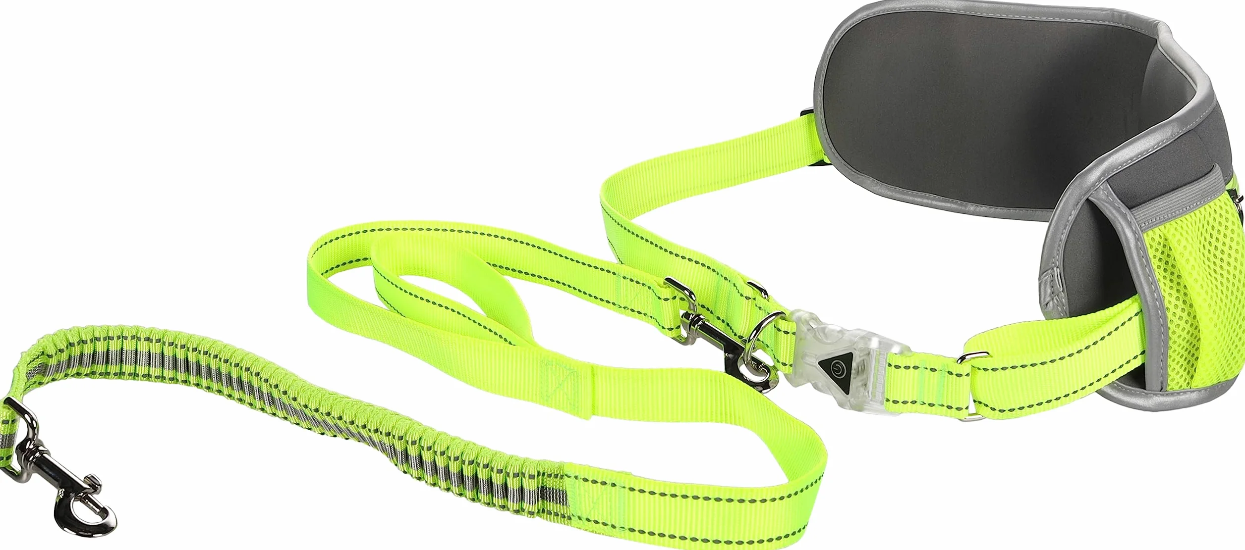 Laisse réfléchissante pour Chien Mains Libres - Laisse 118cm Centure 80-140cm - Chien de Course - Ceinture Réglable pour la Marche - Le Jogging - lumière LED et Bande LED arrière Rechargeable