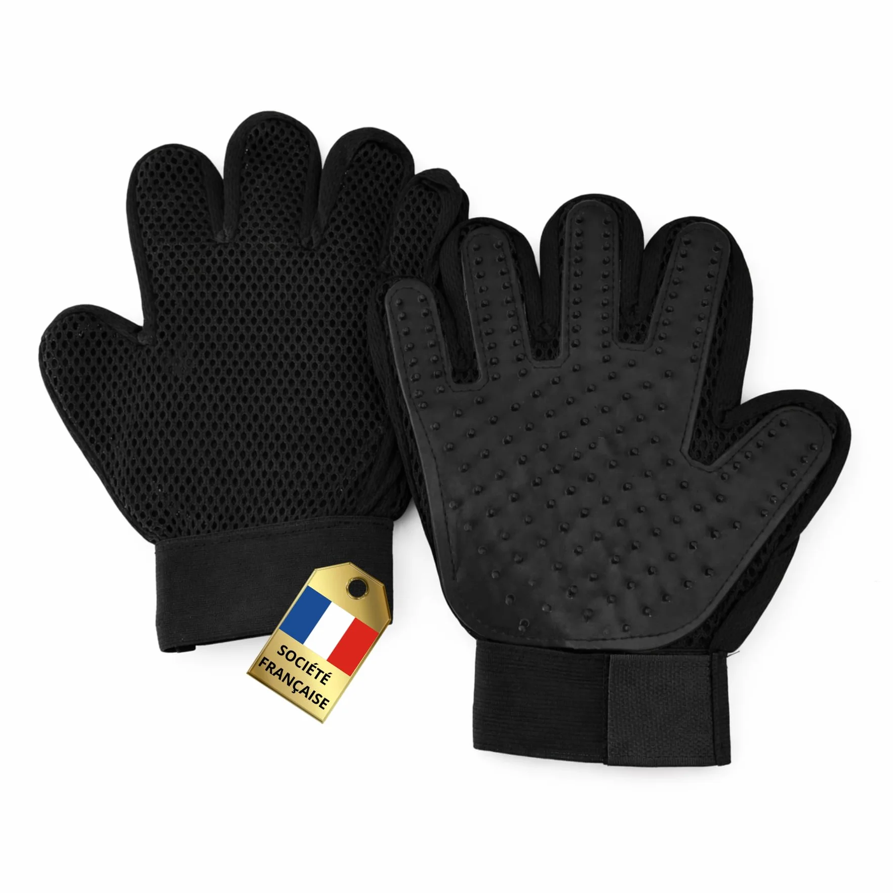 Gants de Toilettage Ajustables pour Animaux 4 en 1 Silicone Doux pour Chien Chat Lapin Brossage Massage Bain Retrait des Poils (Noir)