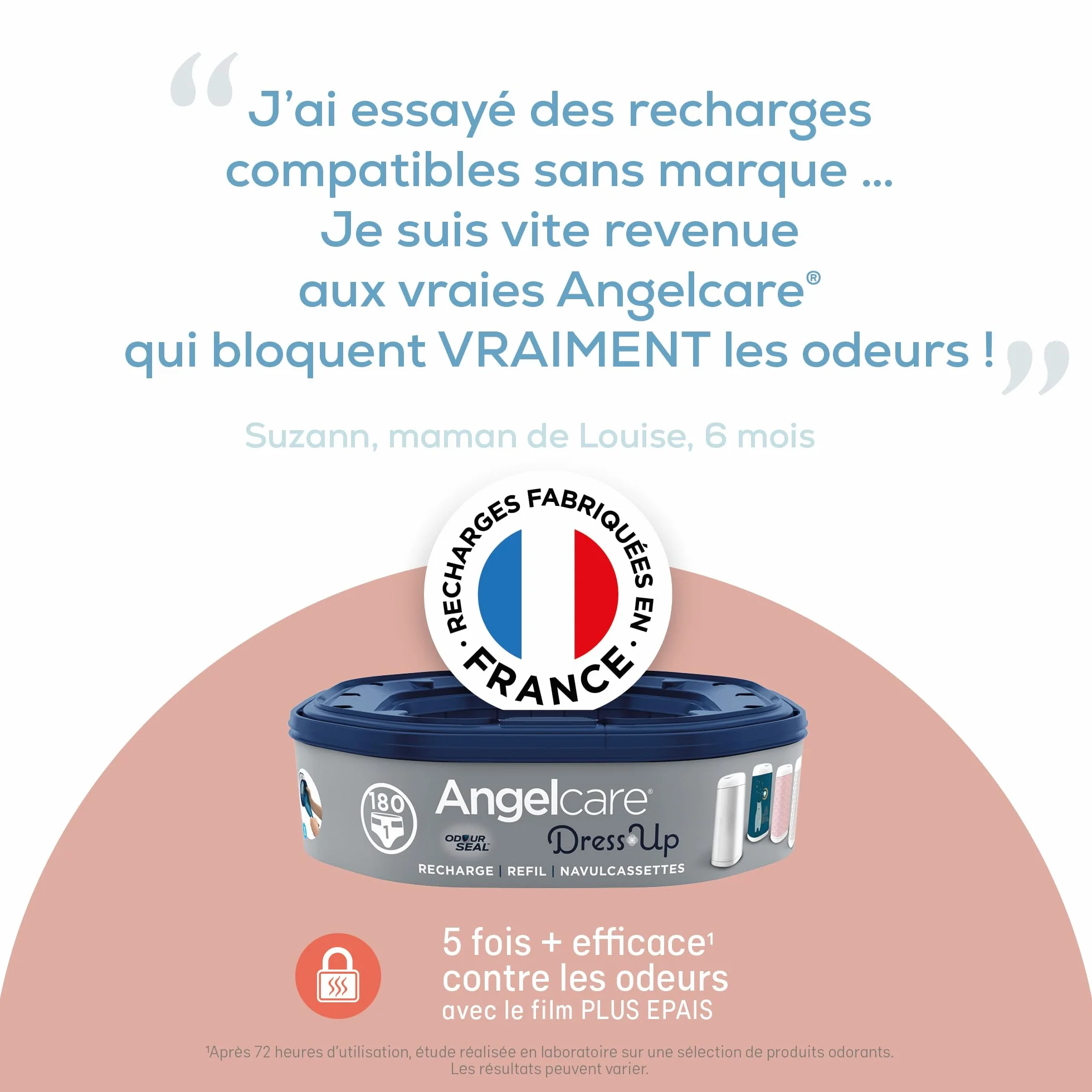 Angelcare Poubelle à Couches Octogonale Anti Odeur 3 Recharges Fabriqué en France