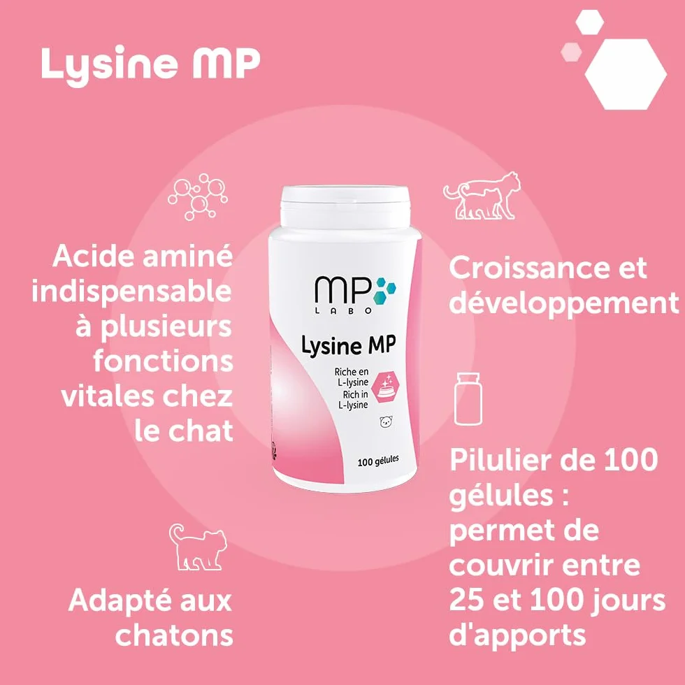 MP Labo Lysine MP 100 Gélules pour Chats et Chatons - Riche en L-Lysine