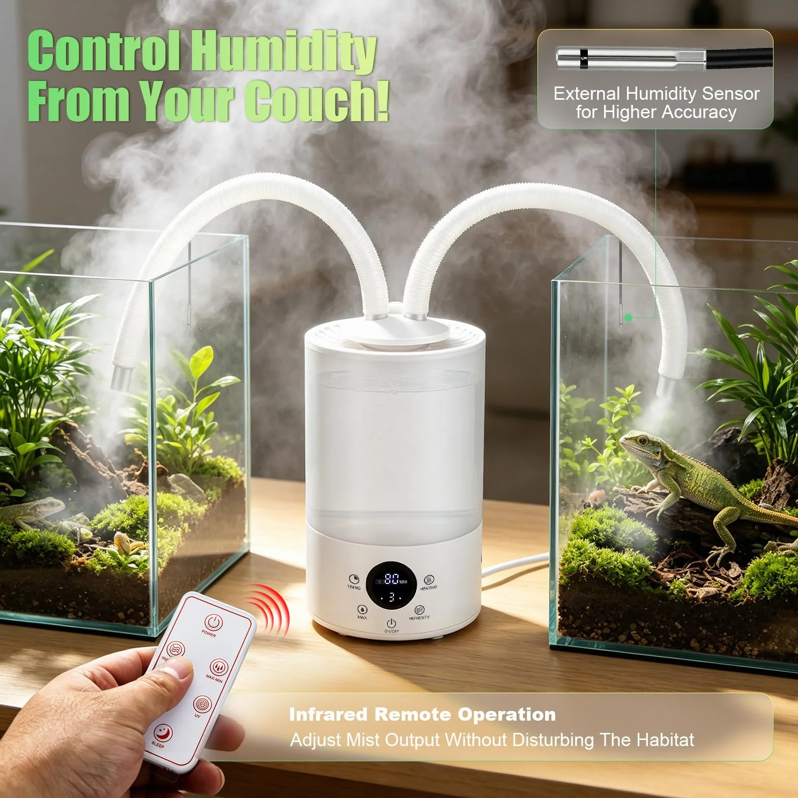 Humidificateur pour Reptiles 4L, Brumisateur Terrarium avec Capteur d'Humidité, Minuterie, Double Tuyau Extensible