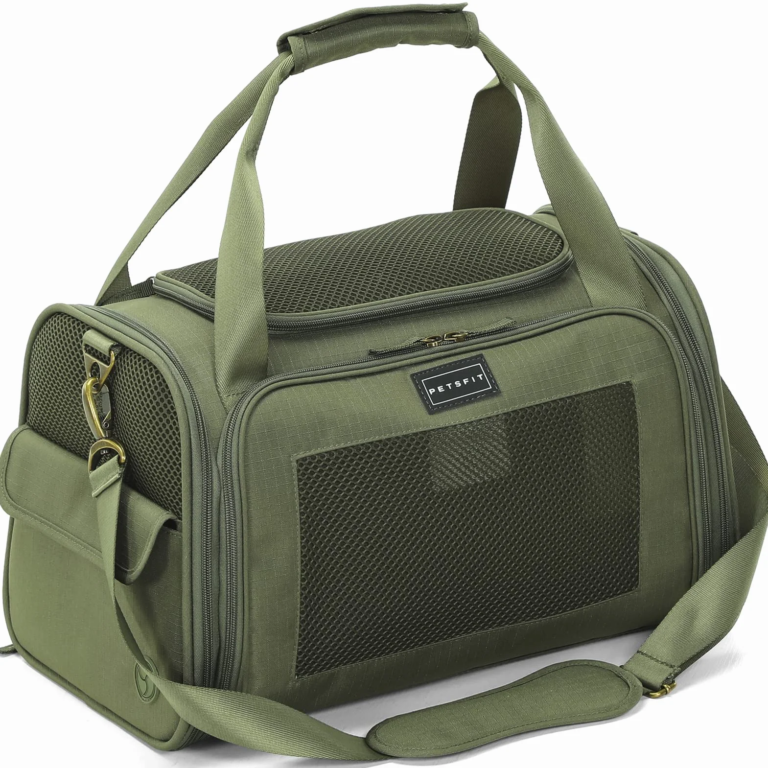 Petsfit Sac Transport Chat et Chien avec Coussin Extensible Taille S Olive Verte