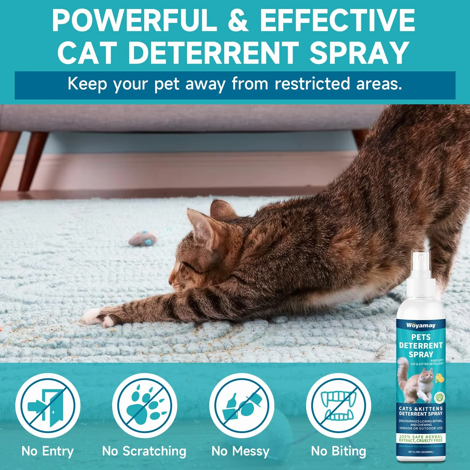 Spray Répulsif pour Chat, Anti Griffure, Intérieur et Extérieur, 200ml