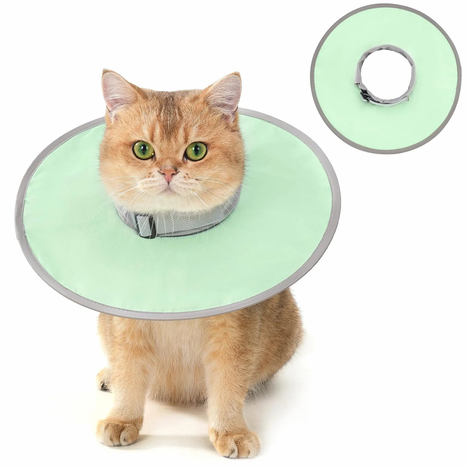 Collerette Anti-Léchage pour Chat Ajustable Pliable Collier Élisabéthain Souple Vert
