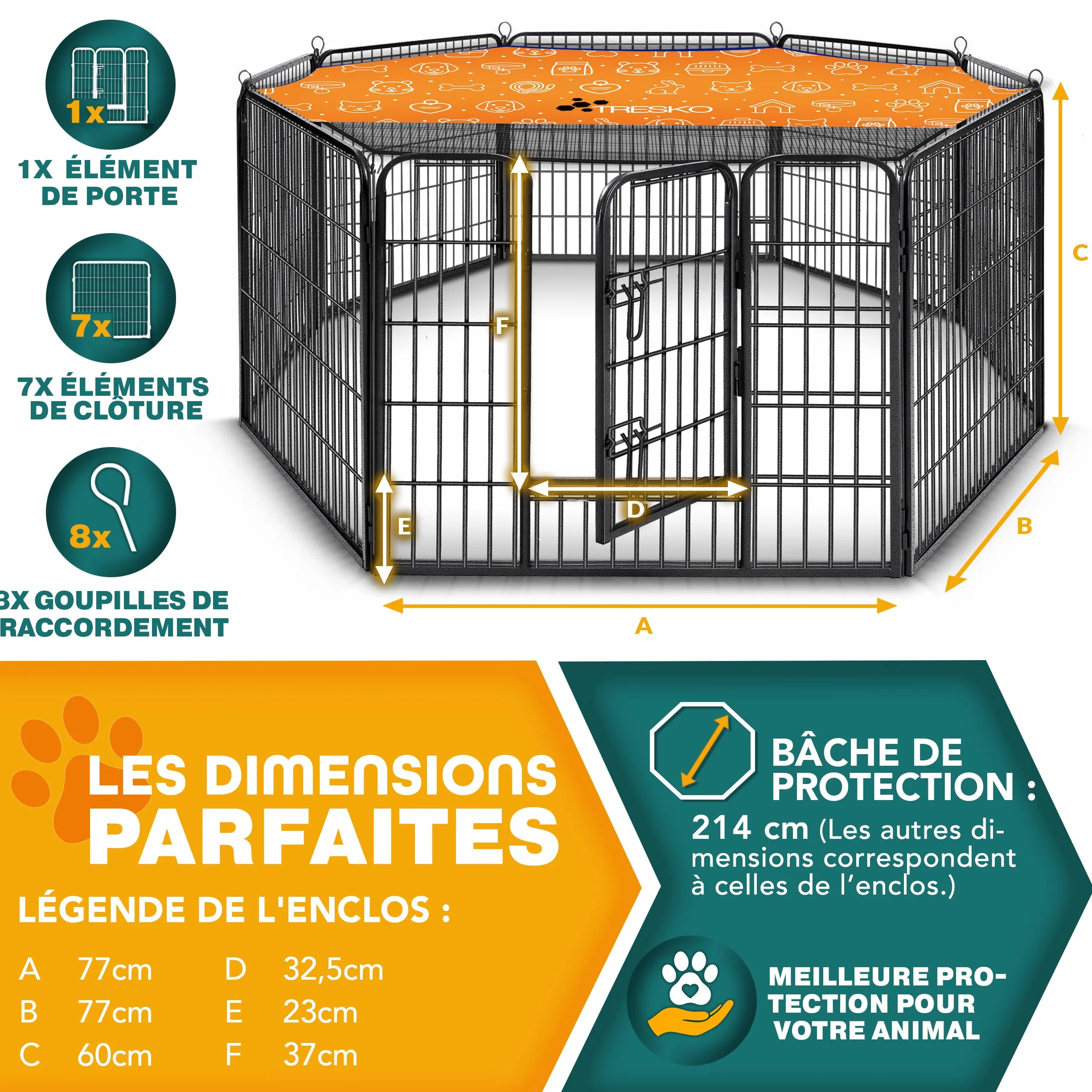 TRESKO Enclos pour Chiens 77 x 80 cm Métal Extérieur