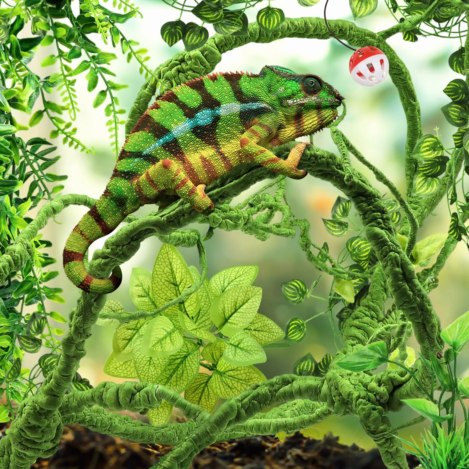 QUOZUO Décoration pour lézards, Plante suspendues Artificielle Terrarium Grandes Plante Decoration Vignes Branche Decorative pour Lézard Escalade