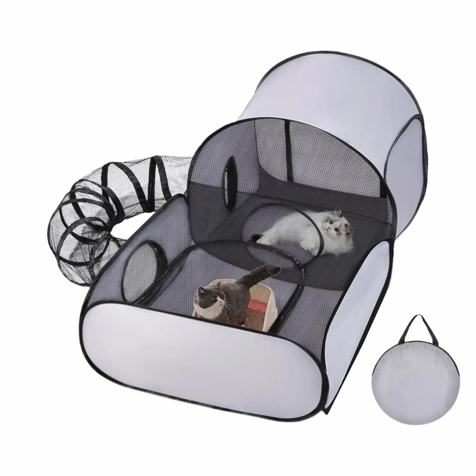 Parc pour chat Enclos pliable avec tunnel interactif pour exercice sûr intérieur extérieur maison de jeu spacieuse pour chatons chiots petits animaux
