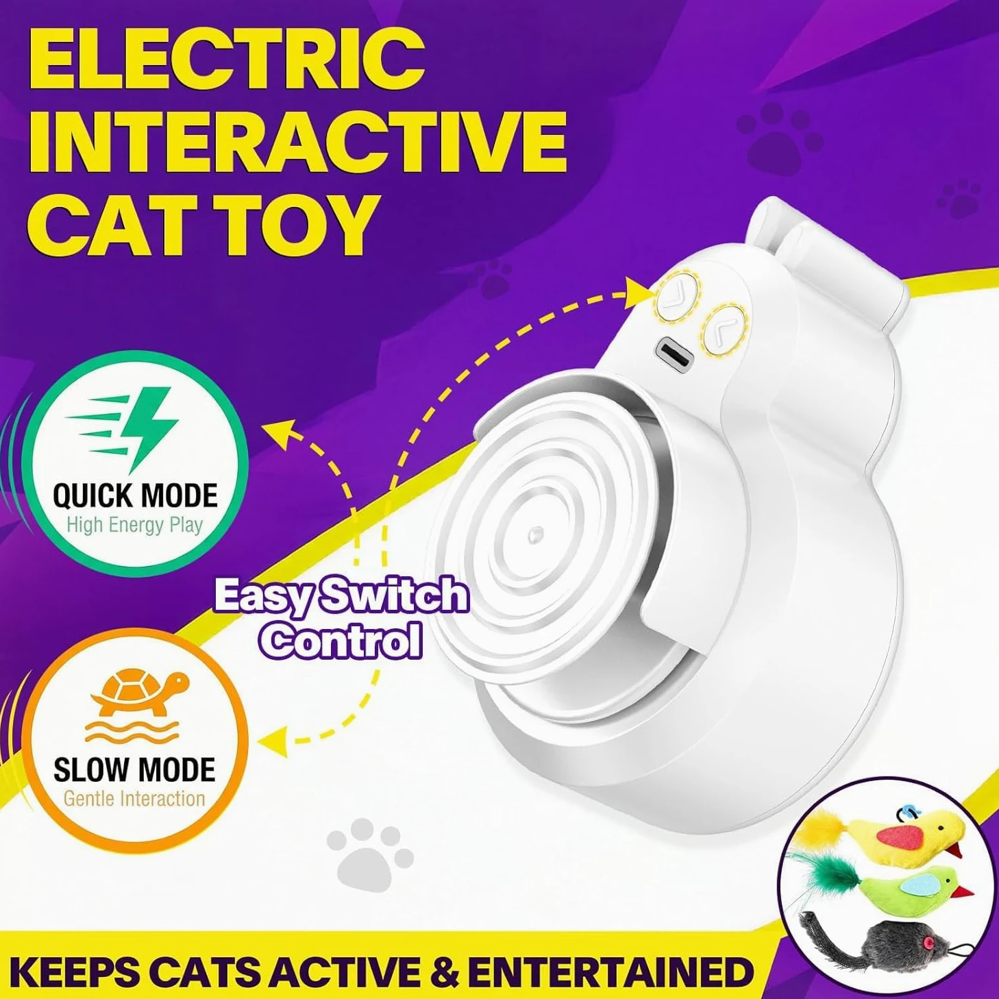 Jouets interactifs pour chats d'intérieur : plume d'oiseau volant automatique électrique et baguette de souris, jouet d'enrichissement électrique rechargeable pour chatons ennuyés et chats adultes