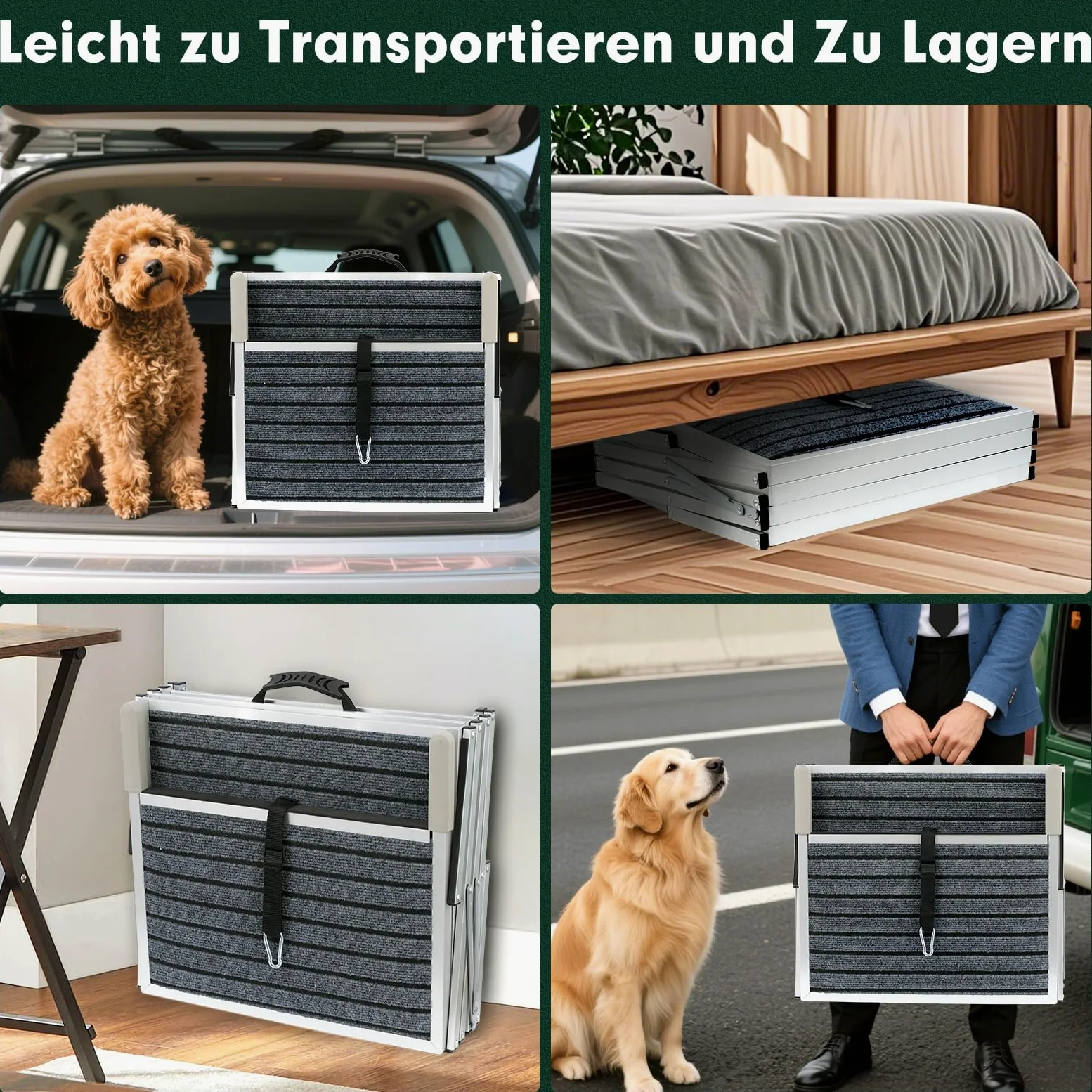 Escalier pour chien de voiture avec tapis, extra large à 4 marches, pliable, léger et antidérapant, pour camion et SUV, supporte jusqu'à 100 kg