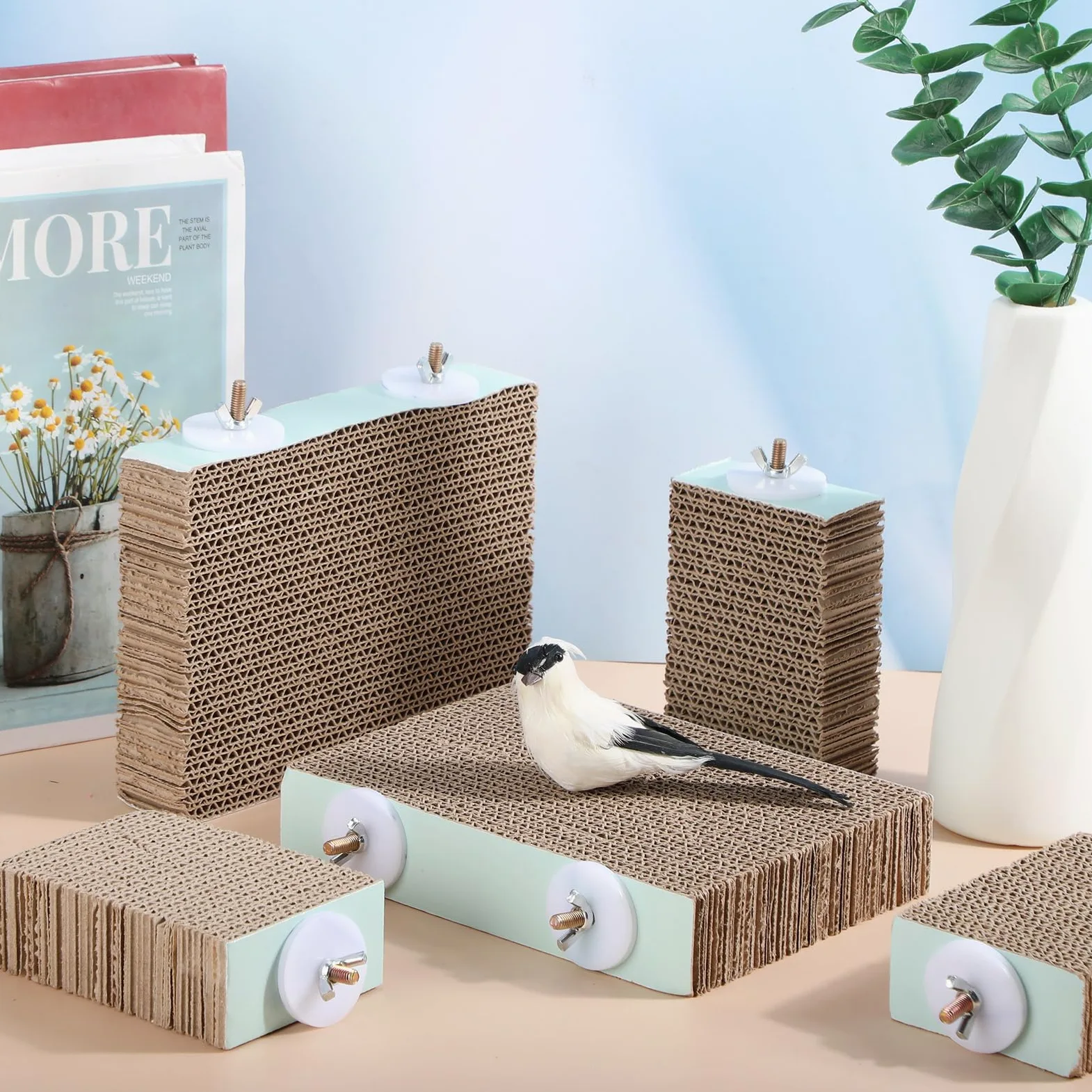 Nuanchu Lot de 6 perchoirs à oiseaux en carton pour perroquet, plate-forme de meulage de pattes d'oiseaux, cage à perroquet, moineau, perroquet, perruche, calopsitte, inséparable