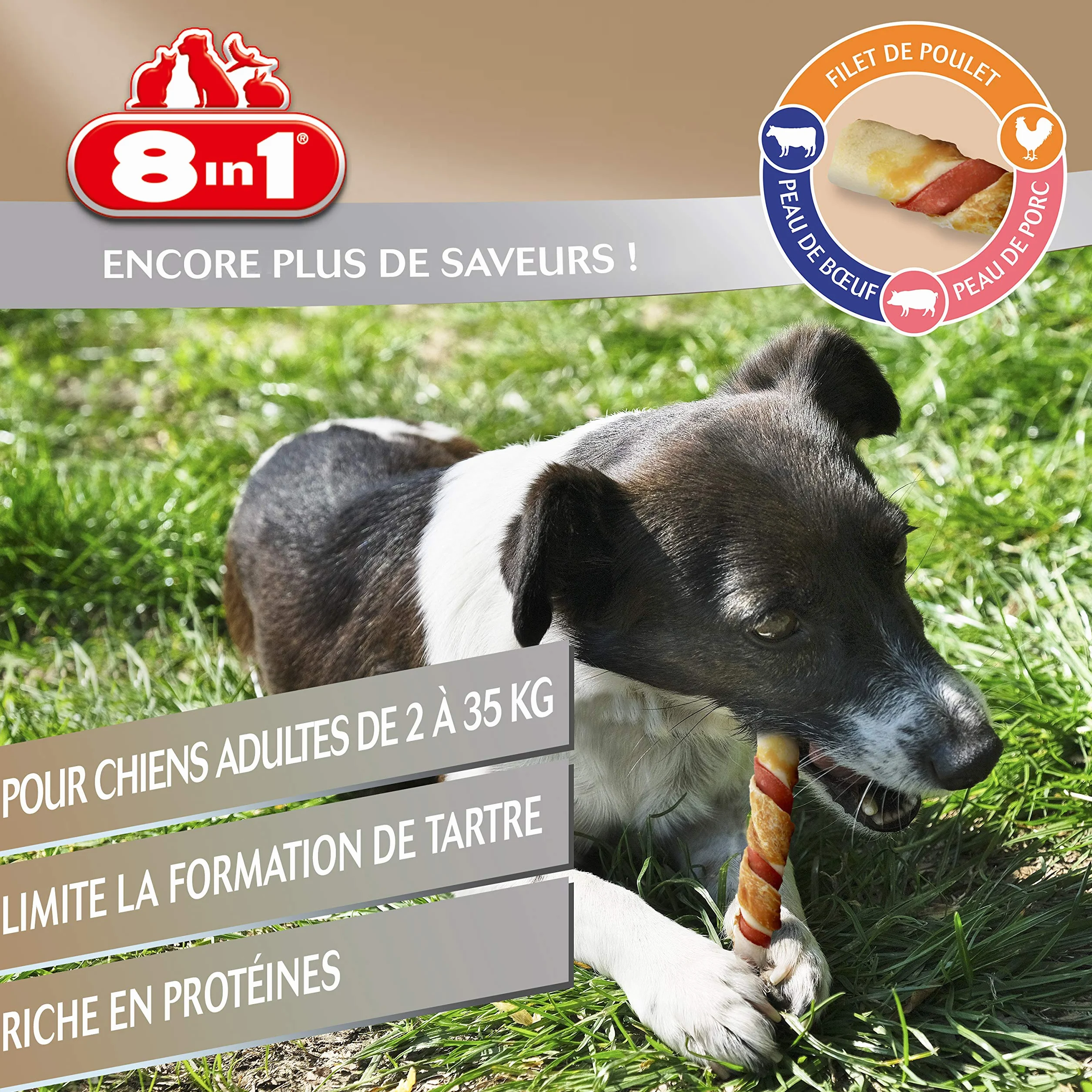 8in1 Triple Flavour Rolls Rouleaux à Mâcher pour Chien adulte Sans OGM