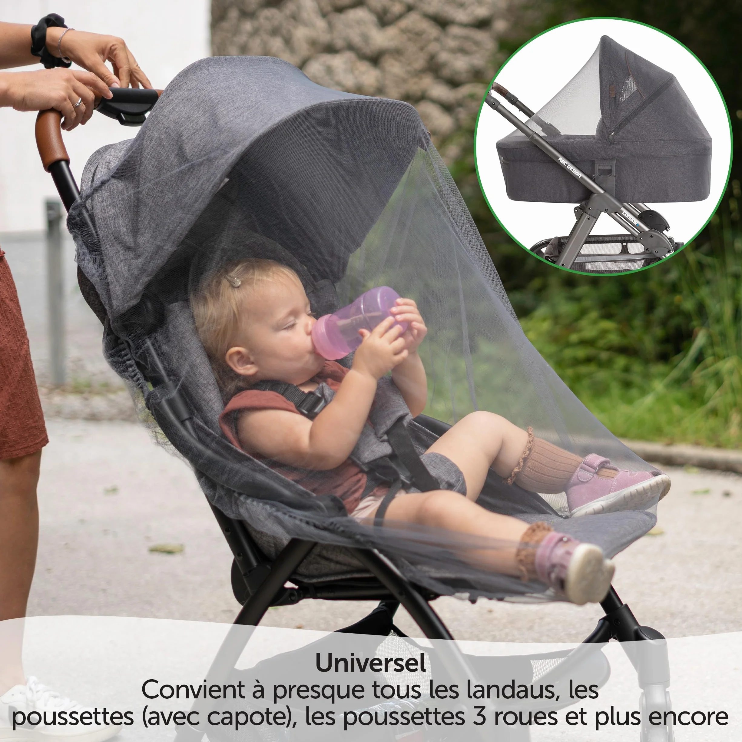 Zamboo Moustiquaire Poussette Universelle Filet Anti Moustique Protection Fine Résistante Lavable Gris