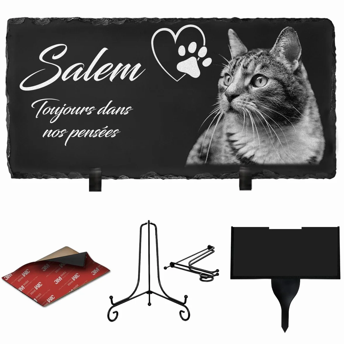 Plaque Funéraire Personnalisée pour Animaux Ardoise Granit Empreinte Photo Texte