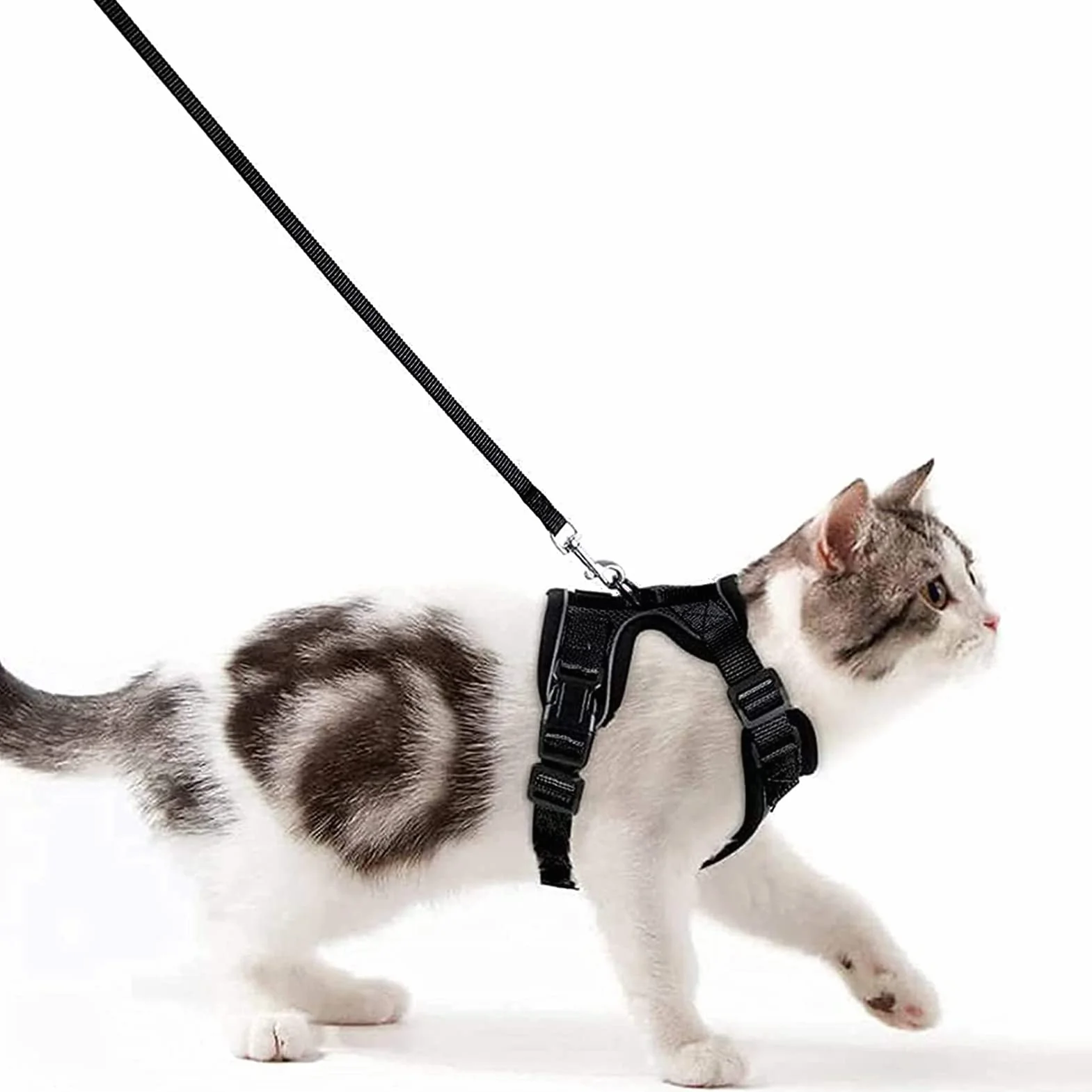 Harnais Réglable Réfléchissant Respirant pour Chien Chaton Lapin Anti-évasion XS Noir