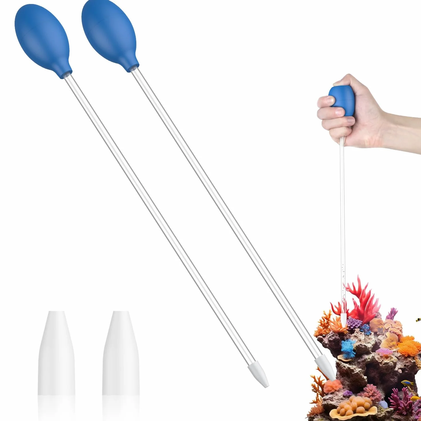 Pawfly 2 pièces Aquarium Mangeur de coraux 35 cm Pipette Longue pour Nourrisseur coraux Seringue Acrylique Poissons Récifs