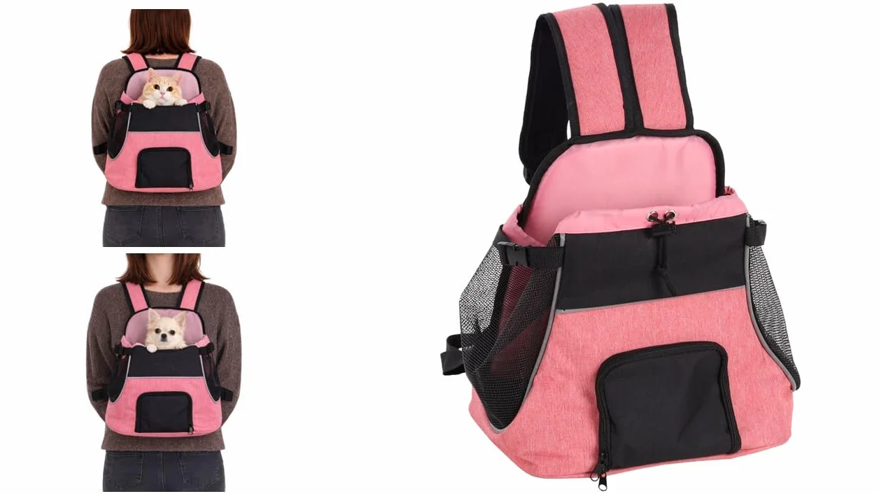 Sac de Transport Chat – Chien – Flamingo Xanty Rose – 29×23×38 cm – Polyester + Mousse – Dos renforcé – Fond Amovible 30°C – Sangles réglables – Poche zippée